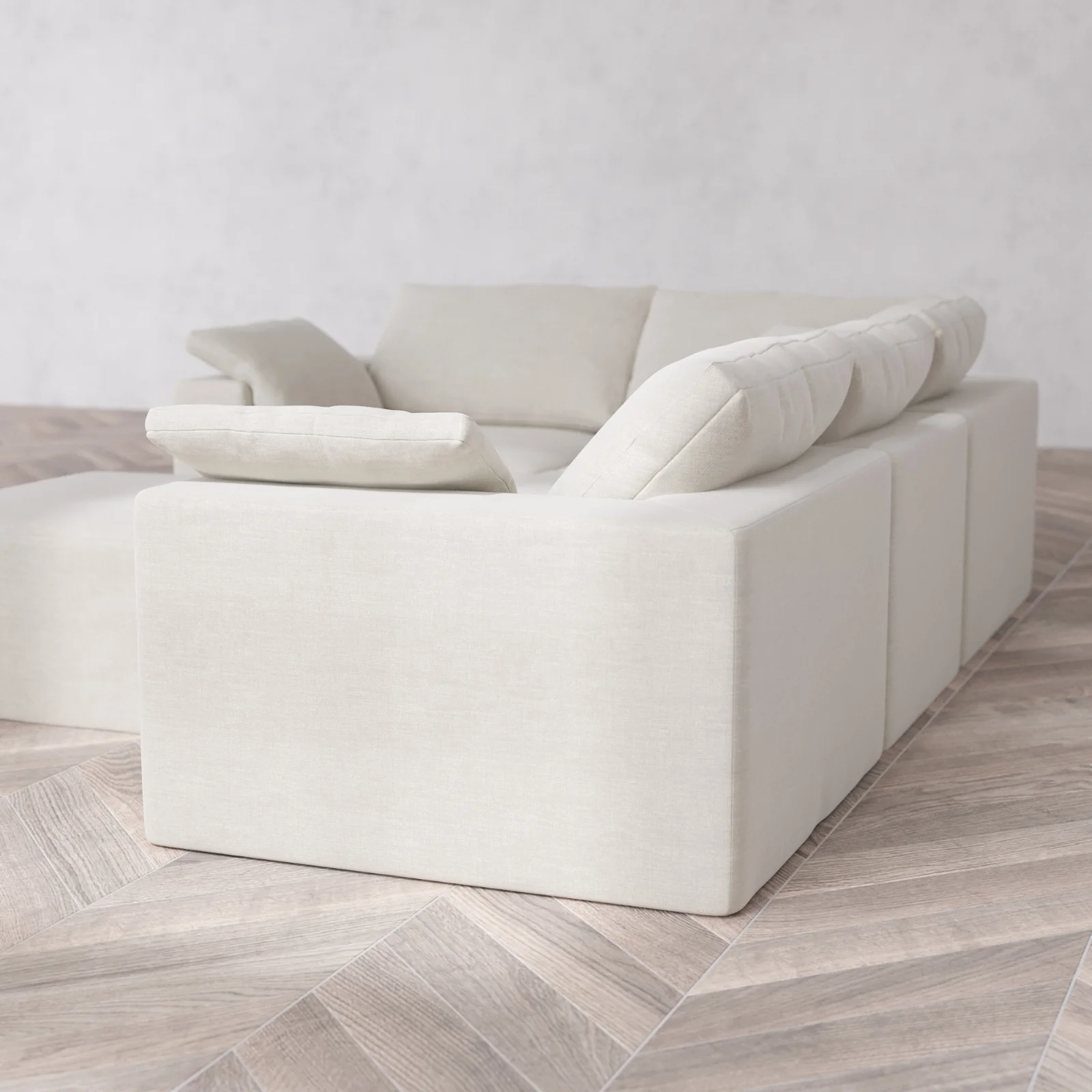 Modular Washable 4-Seater Corner Sectional + Ottoman Cloud Sofa | Satin Velvet in Cashew - Image 6