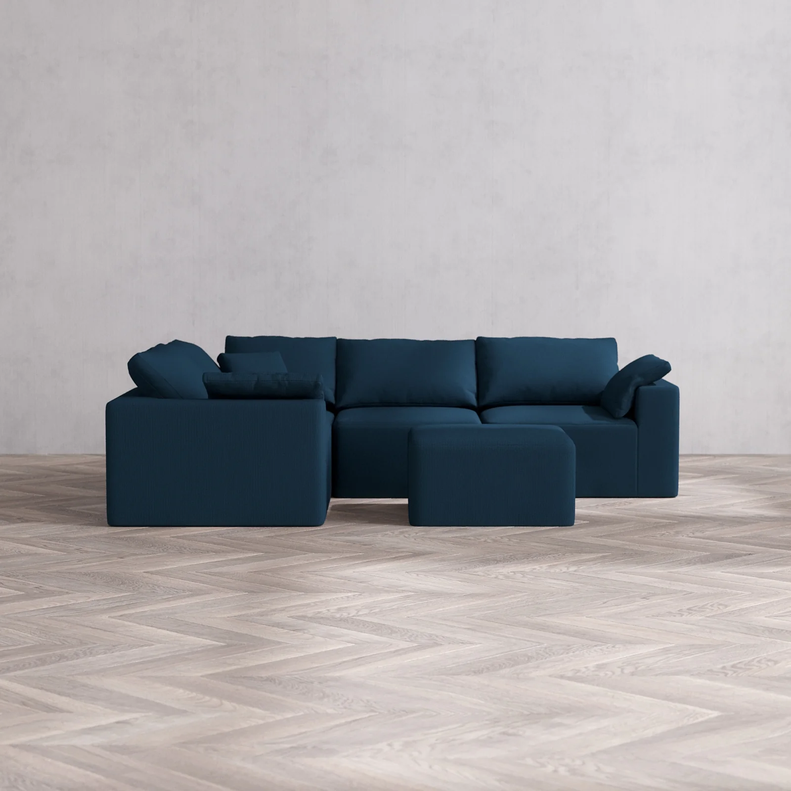 Modular Washable 4-Seater Corner Sectional + Ottoman Cloud Sofa | Arden Weave in Lazuli