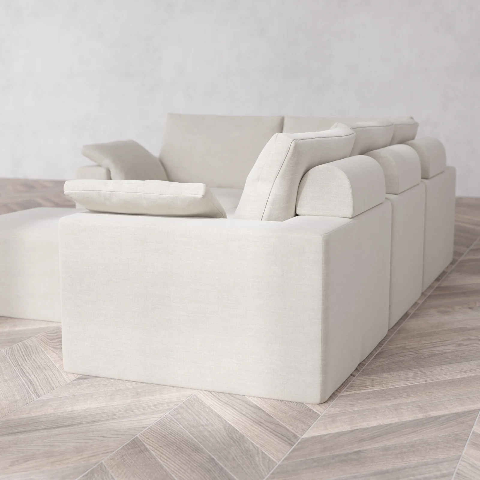 Modular Washable 4-Seater Corner Sectional + Ottoman Cloud + Bolster Sofa | Satin Velvet in Cashew - Image 6