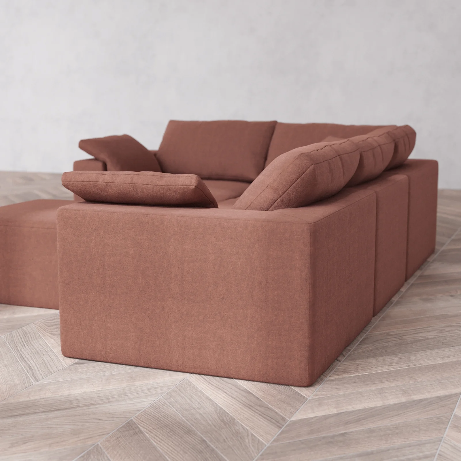 Modular Washable 4-Seater Corner Sectional + Ottoman Cloud Sofa | Heirloom Velvet in Sumac - Image 6