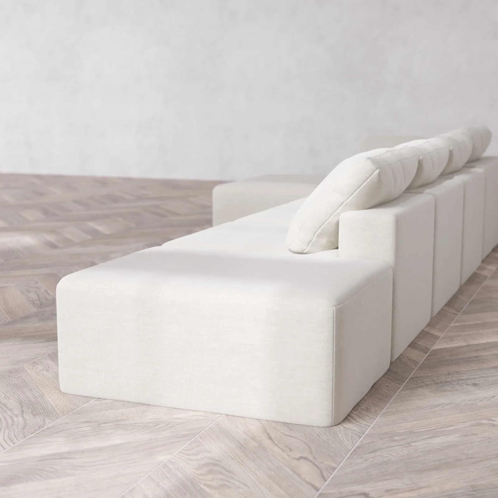 Modular Washable 4-Seater Open End Chaise Sectional Cloud Sofa | Left-Facing Arm | Satin Velvet in Cashew - Image 6