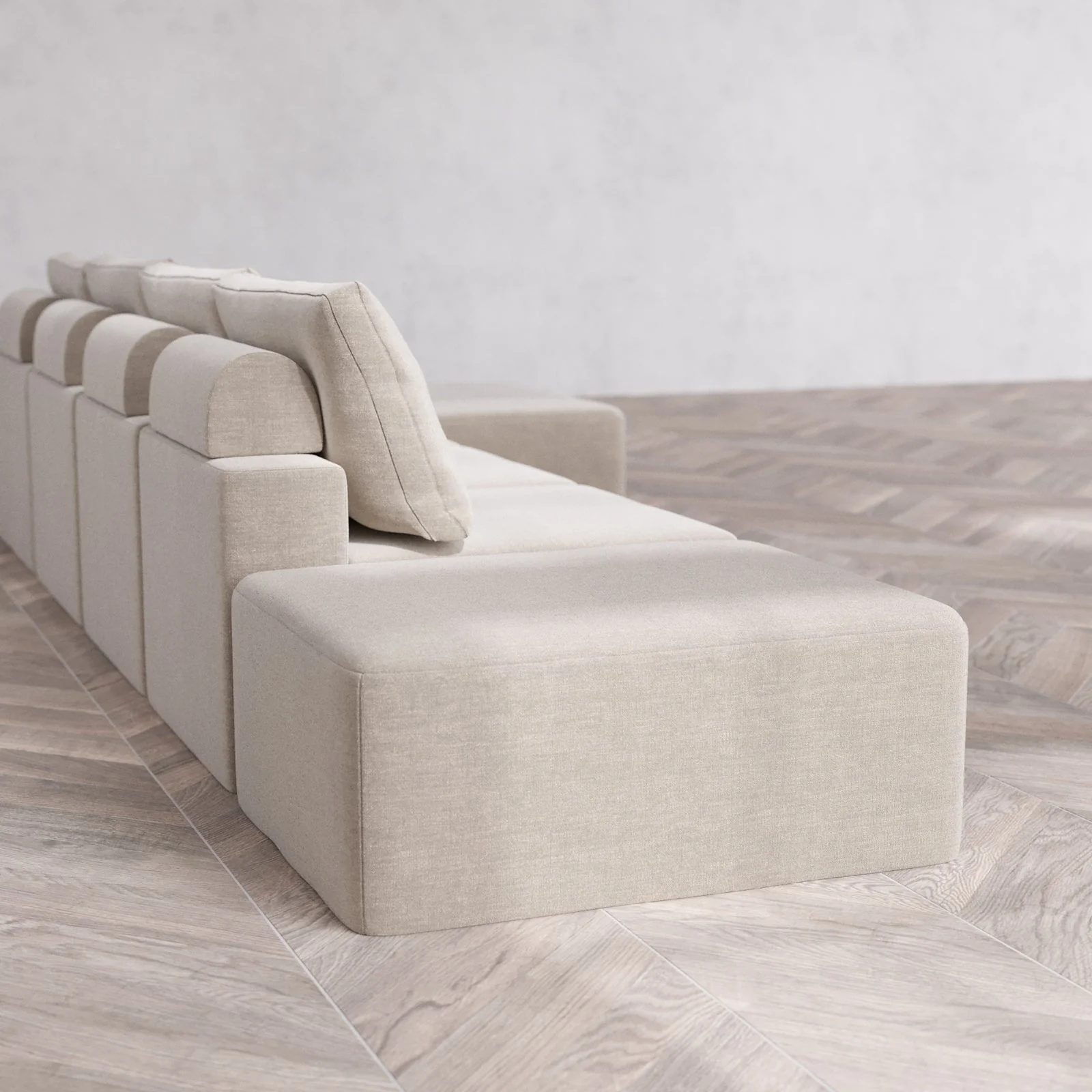 Modular Washable 4-Seater Open End Chaise Sectional Cloud + Bolster Sofa | Right-Facing Arm | Satin Velvet in Caraway - Image 6