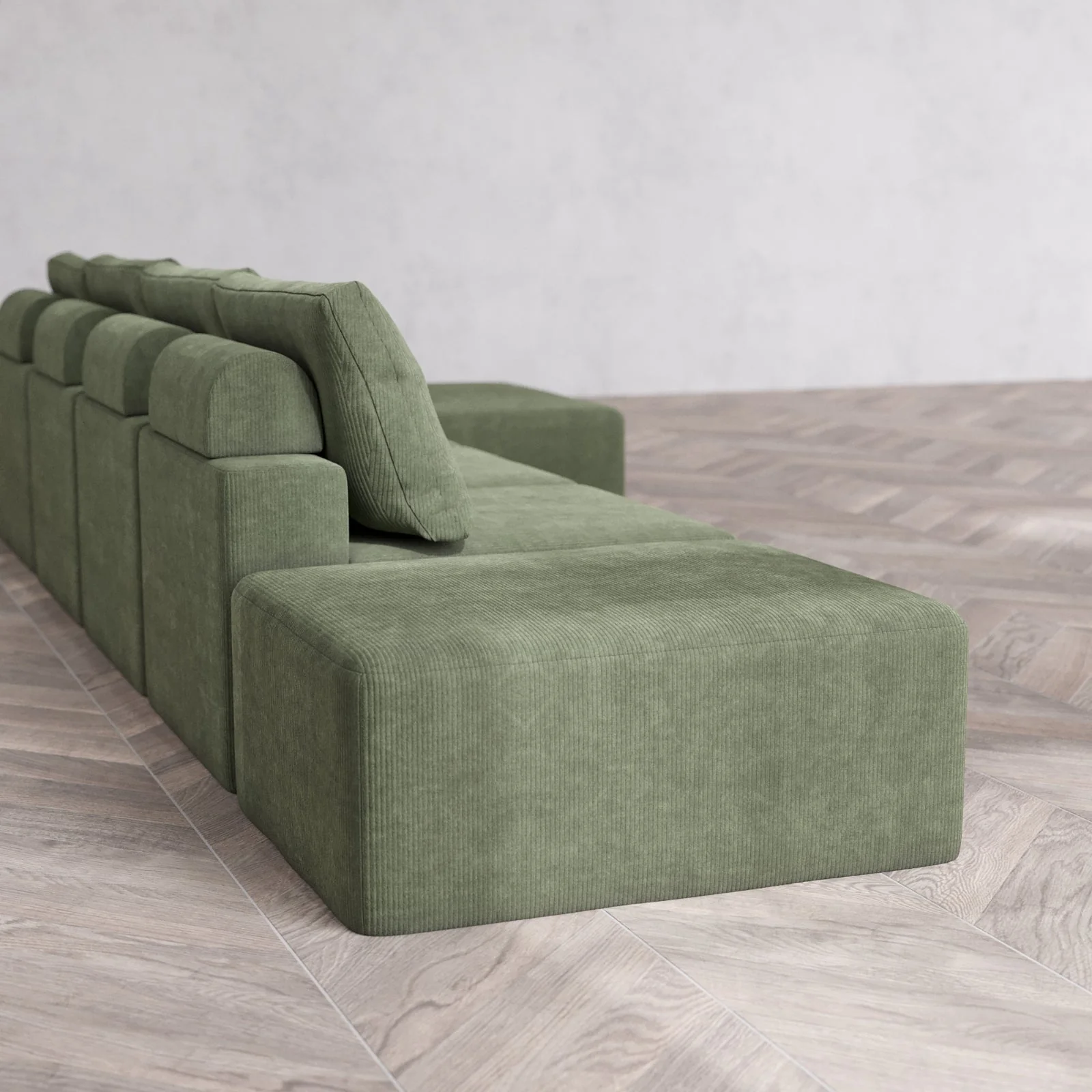 Modular Washable 4-Seater Open End Chaise Sectional Cloud + Bolster Sofa | Right-Facing Arm | Luxe Corduroy in Juniper - Image 6