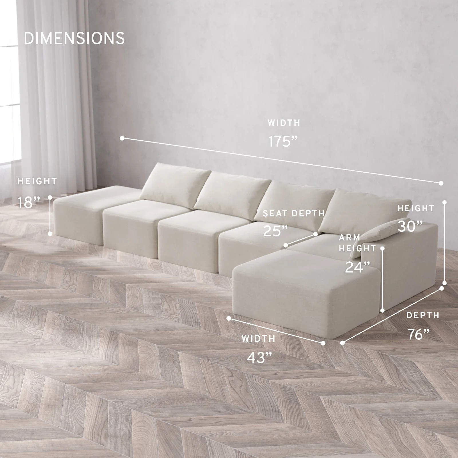Modular Washable 4-Seater Open End Chaise Sectional Cloud Sofa | Right-Facing Arm | Satin Velvet in Cashew - Image 5