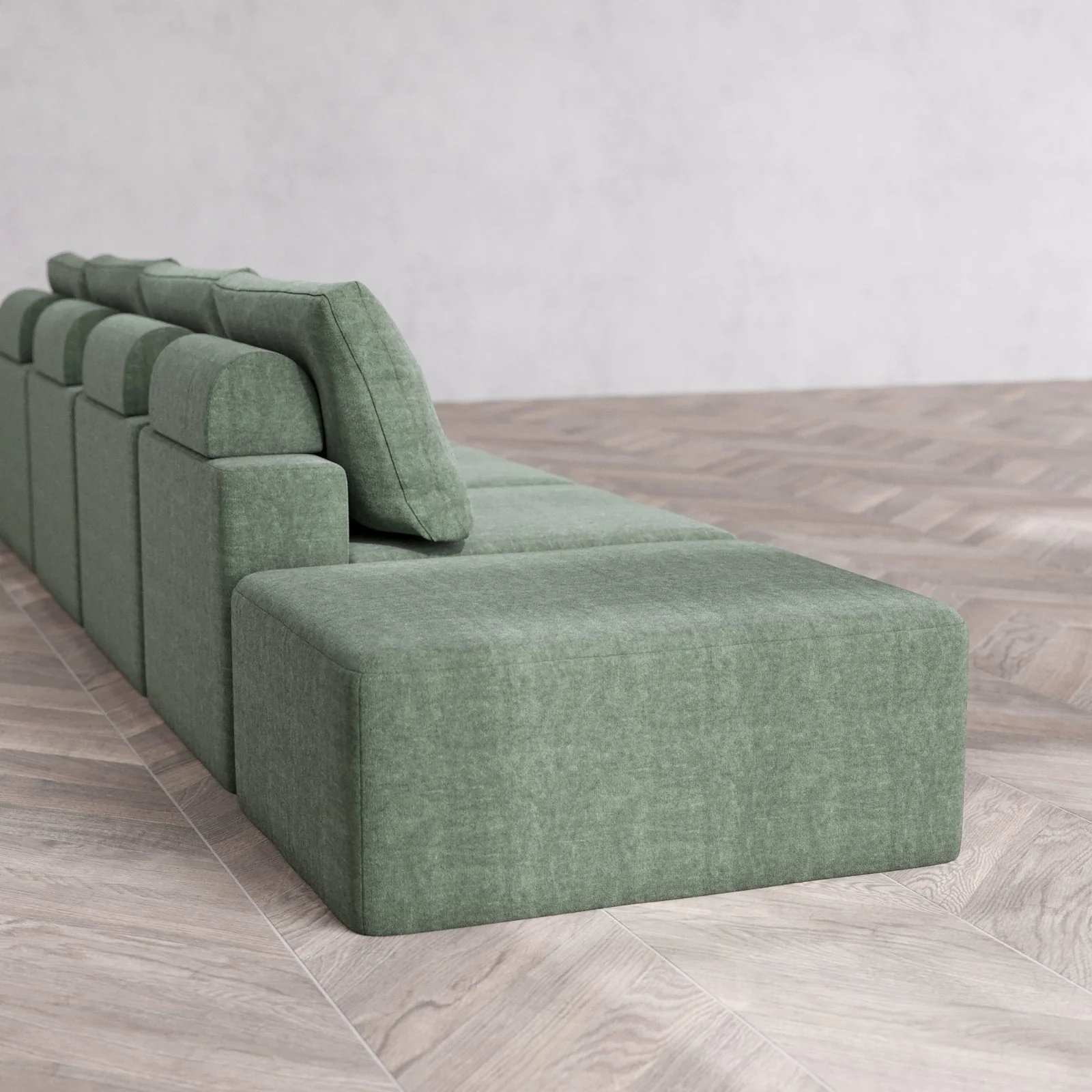 Modular Washable 4-Seater Open End Cloud + Bolster Sofa | Right-Facing Arm | Heirloom Velvet in Sage - Image 6