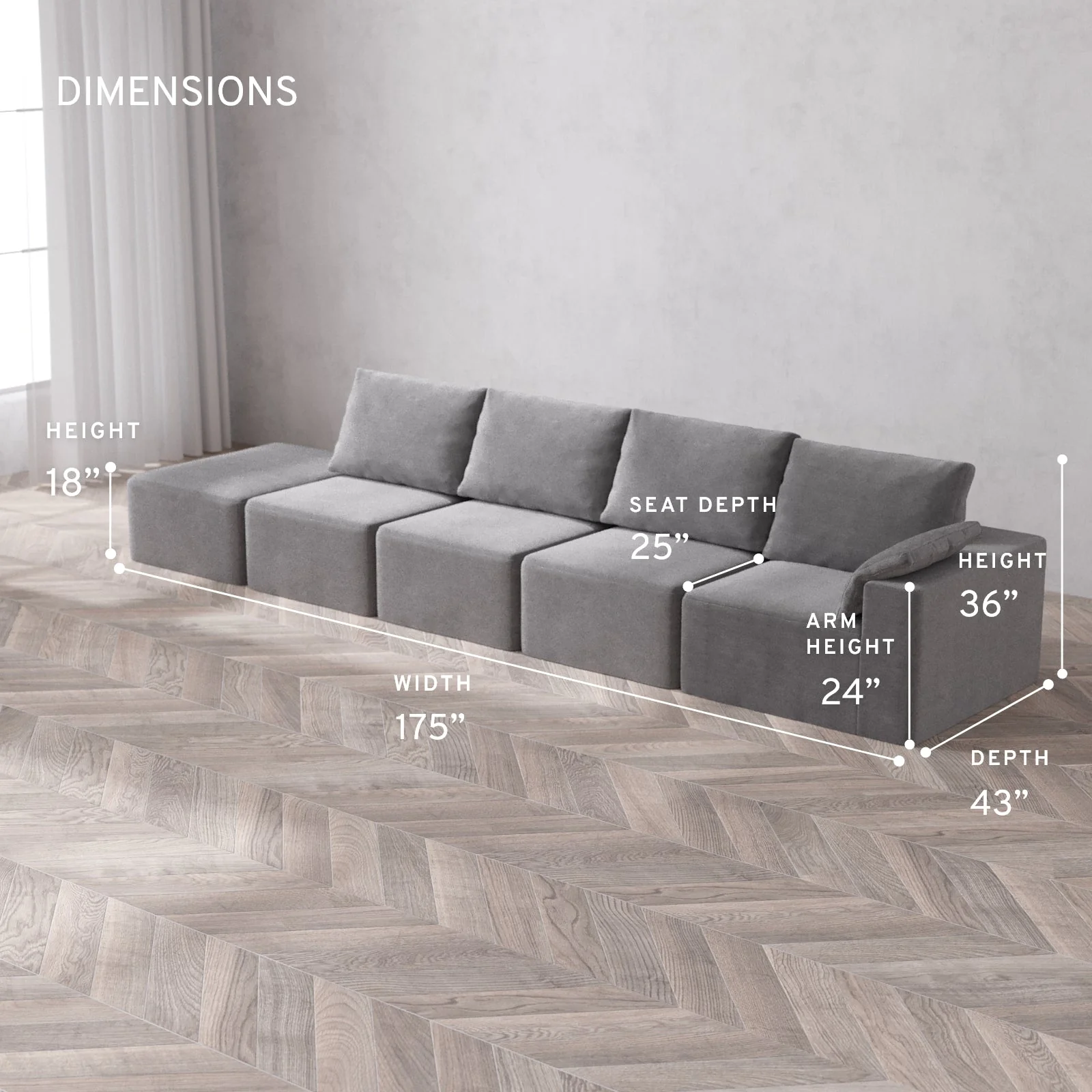 Modular Washable 4-Seater Open End Cloud + Bolster Sofa | Right-Facing Arm | Lux Weave in Slate - Image 5
