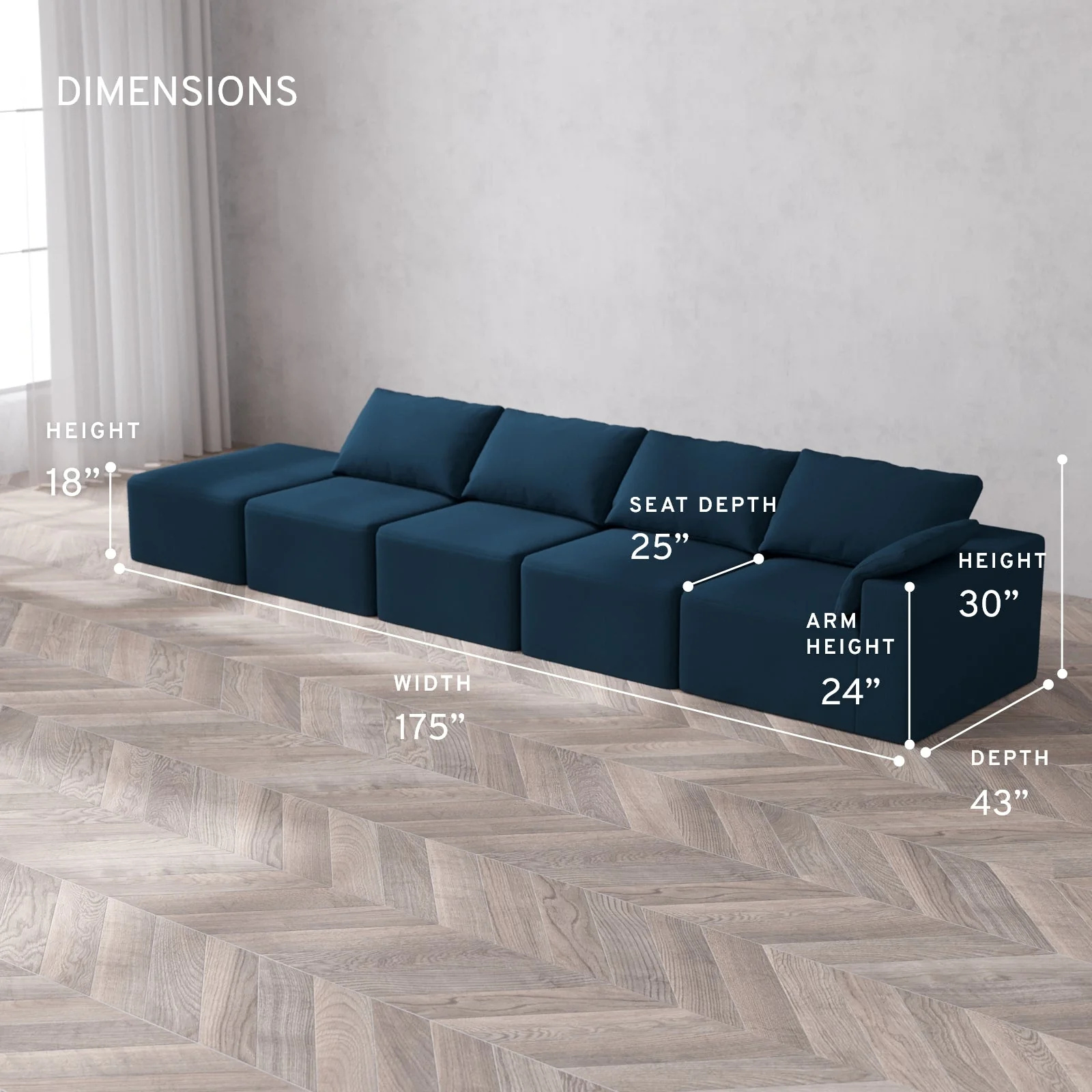 Modular Washable 4-Seater Open End Cloud Sofa | Right-Facing Arm | Arden Weave in Lazuli - Image 5