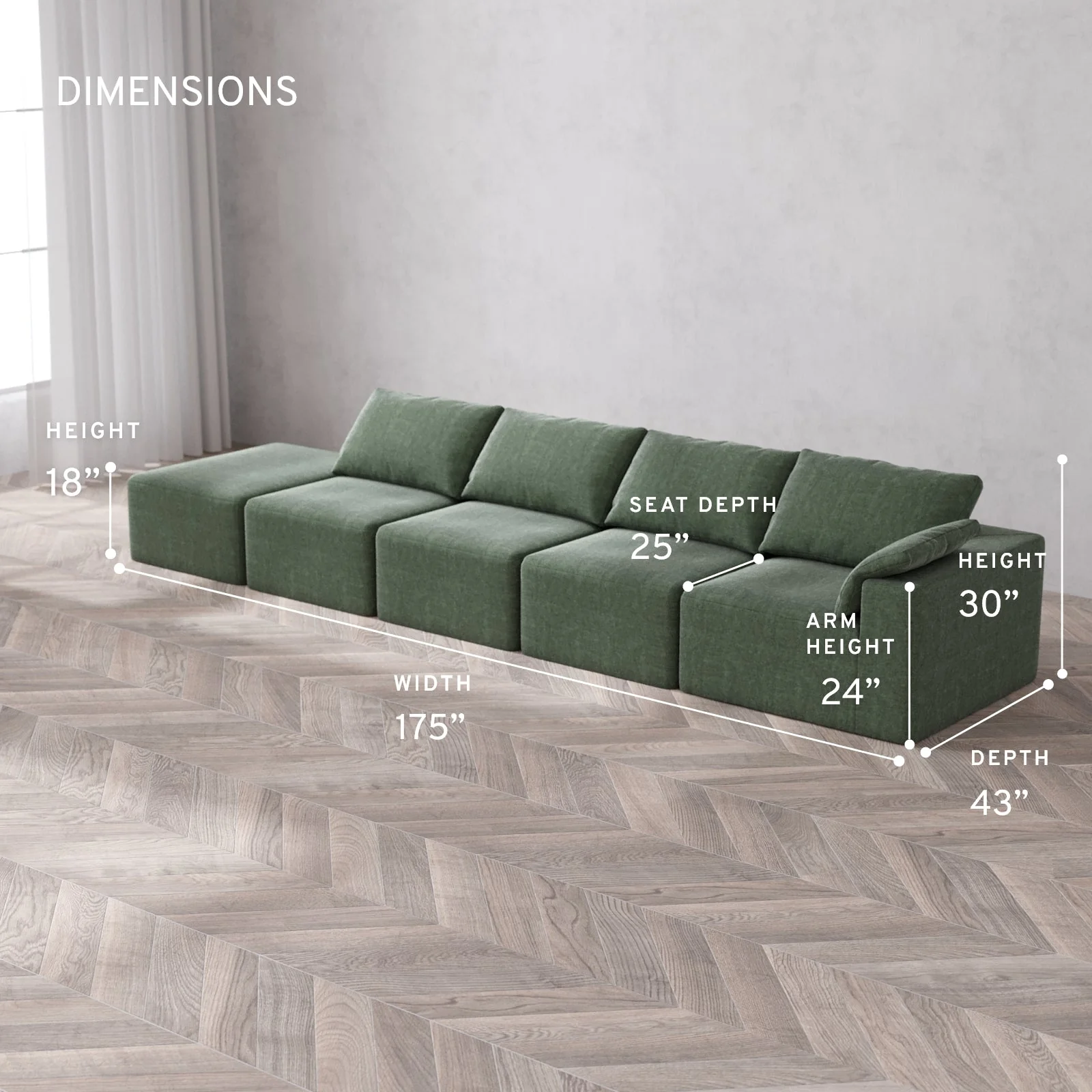 Modular Washable 4-Seater Open End Cloud Sofa | Right-Facing Arm | Heirloom Velvet in Sage - Image 5
