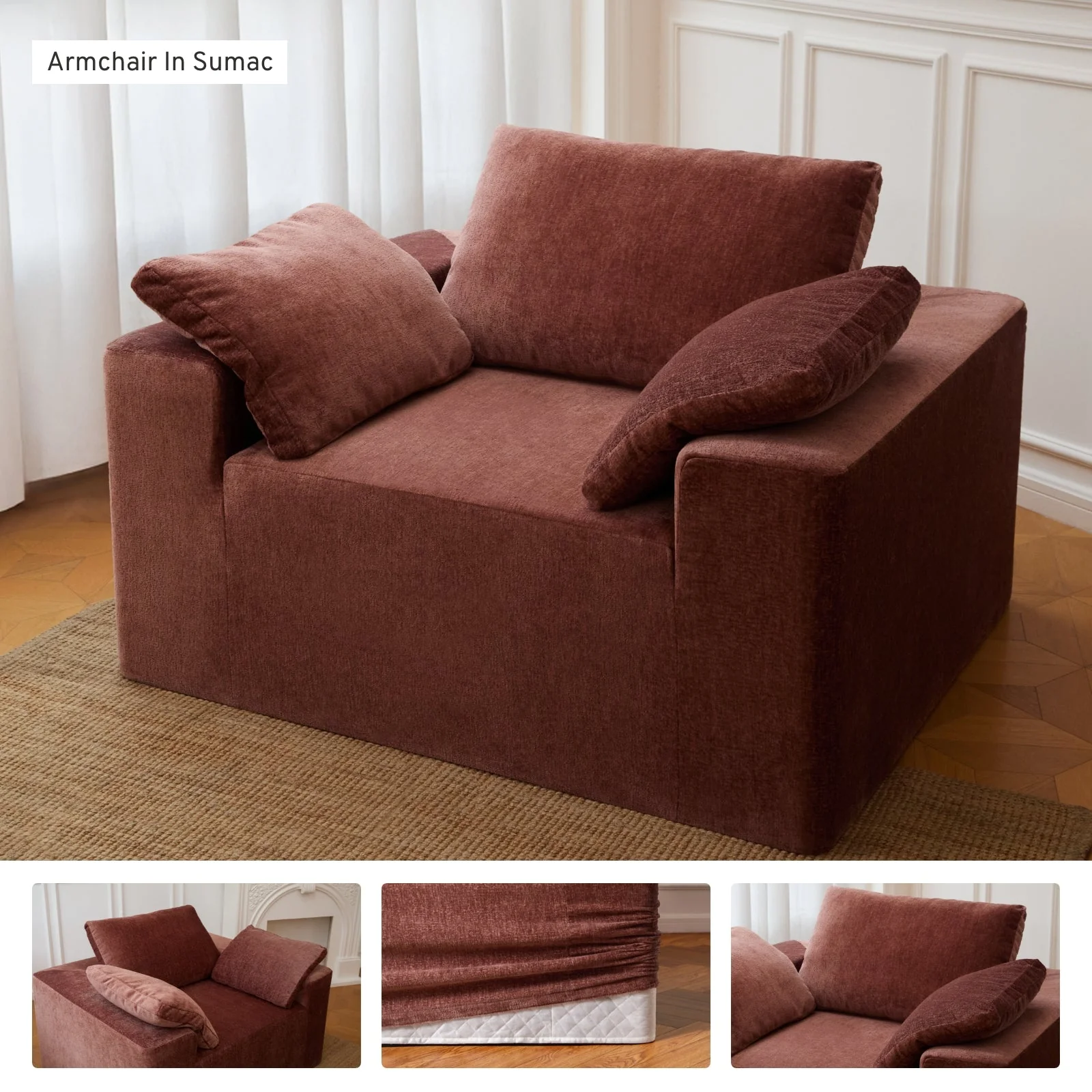 Modular Washable 4-Seater Open End Cloud Sofa | Right-Facing Arm | Heirloom Velvet in Sumac - Image 8