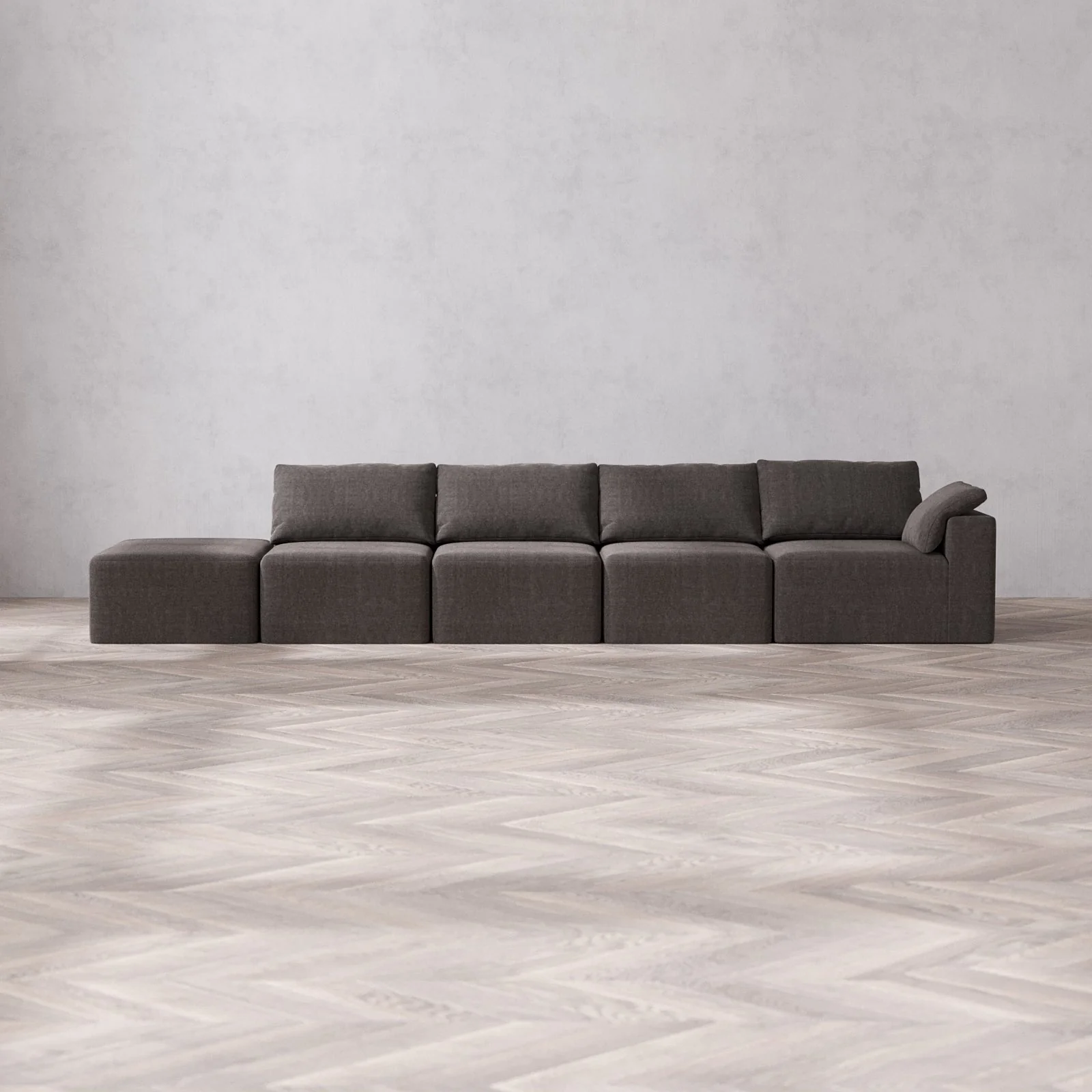 Modular Washable 4-Seater Open End Cloud Sofa | Right-Facing Arm | Heirloom Velvet in Truffle
