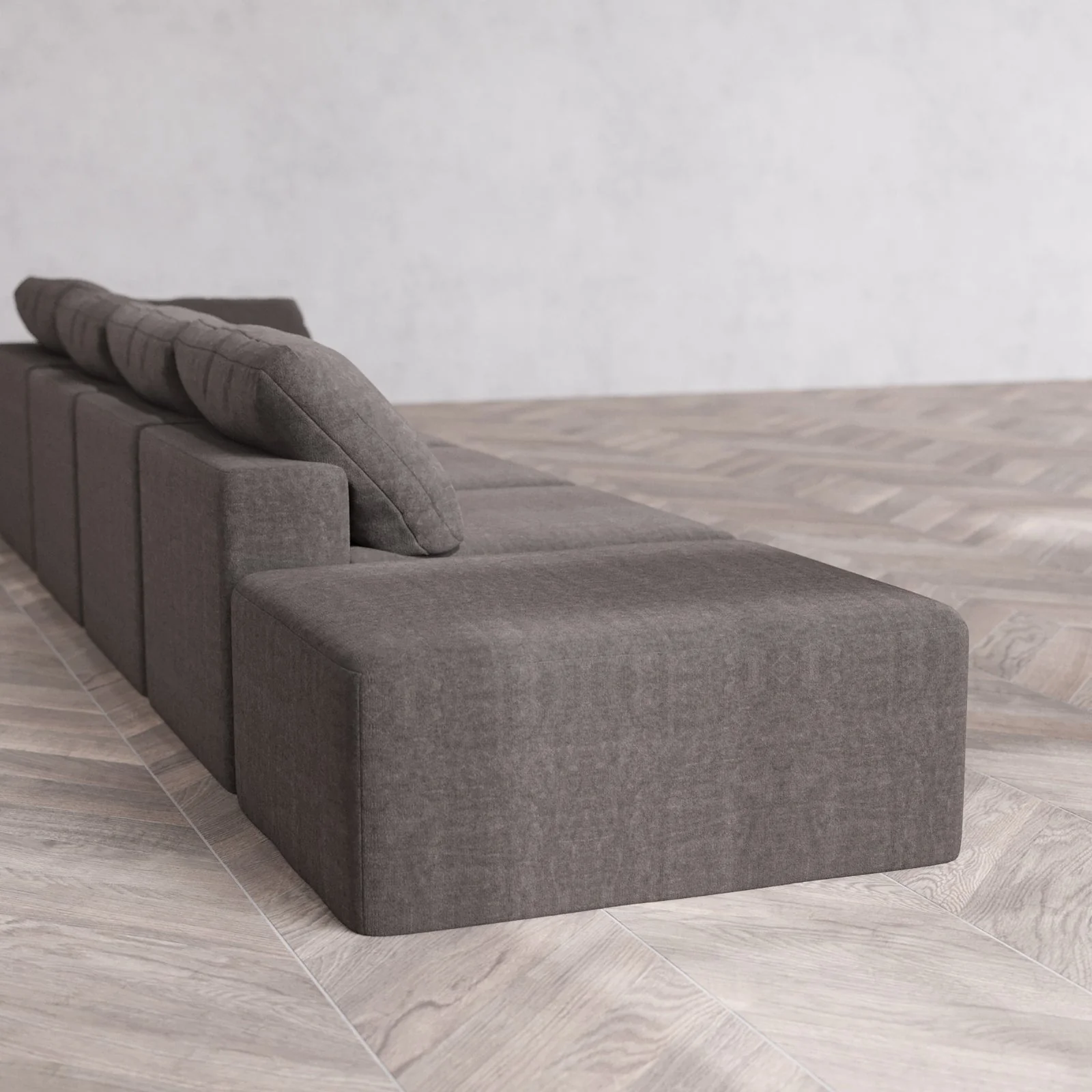 Modular Washable 4-Seater Open End Cloud Sofa | Right-Facing Arm | Heirloom Velvet in Truffle - Image 6