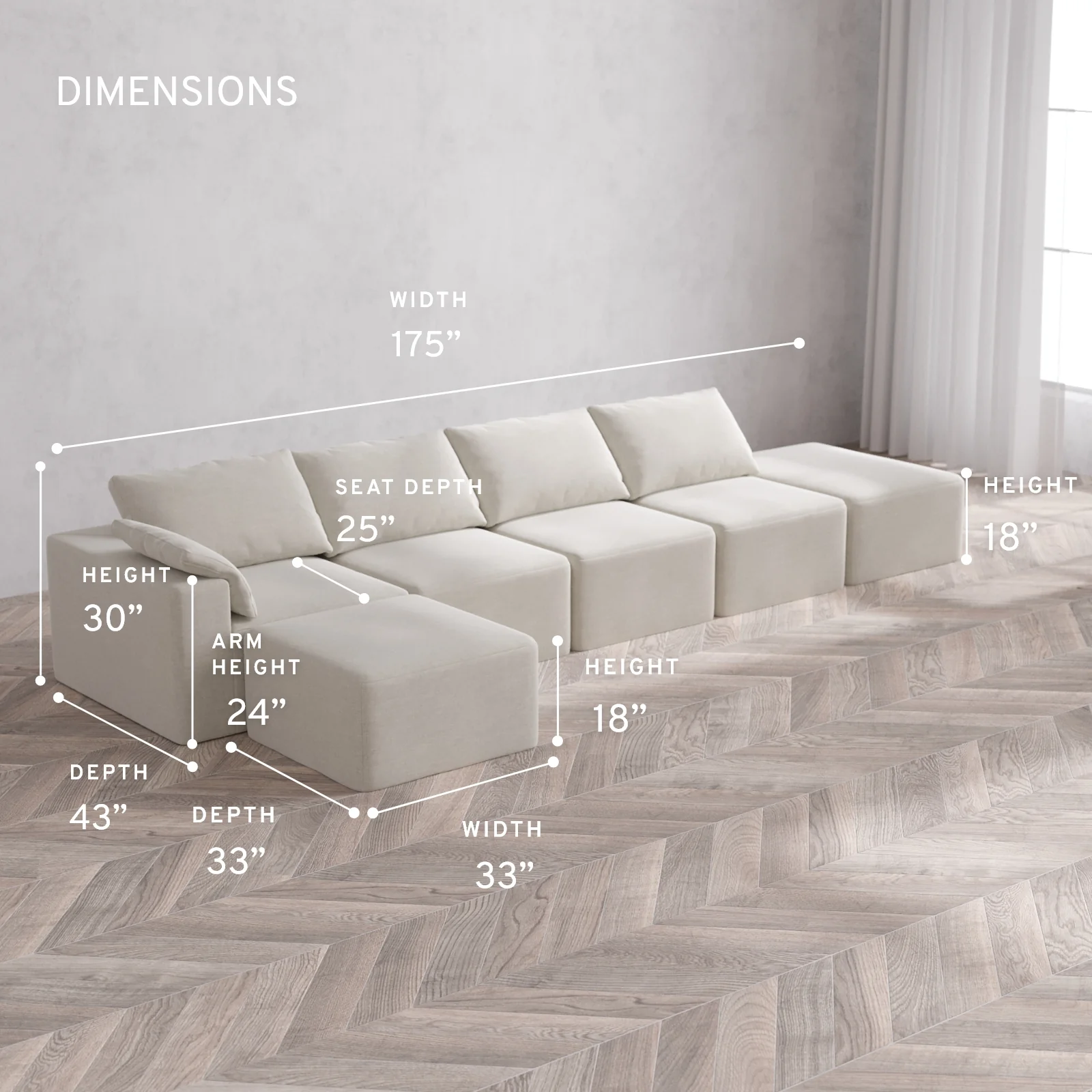 Modular Washable 4-Seater Open End Sectional Cloud Sofa | Left-Facing Arm | Satin Velvet in Cashew - Image 5