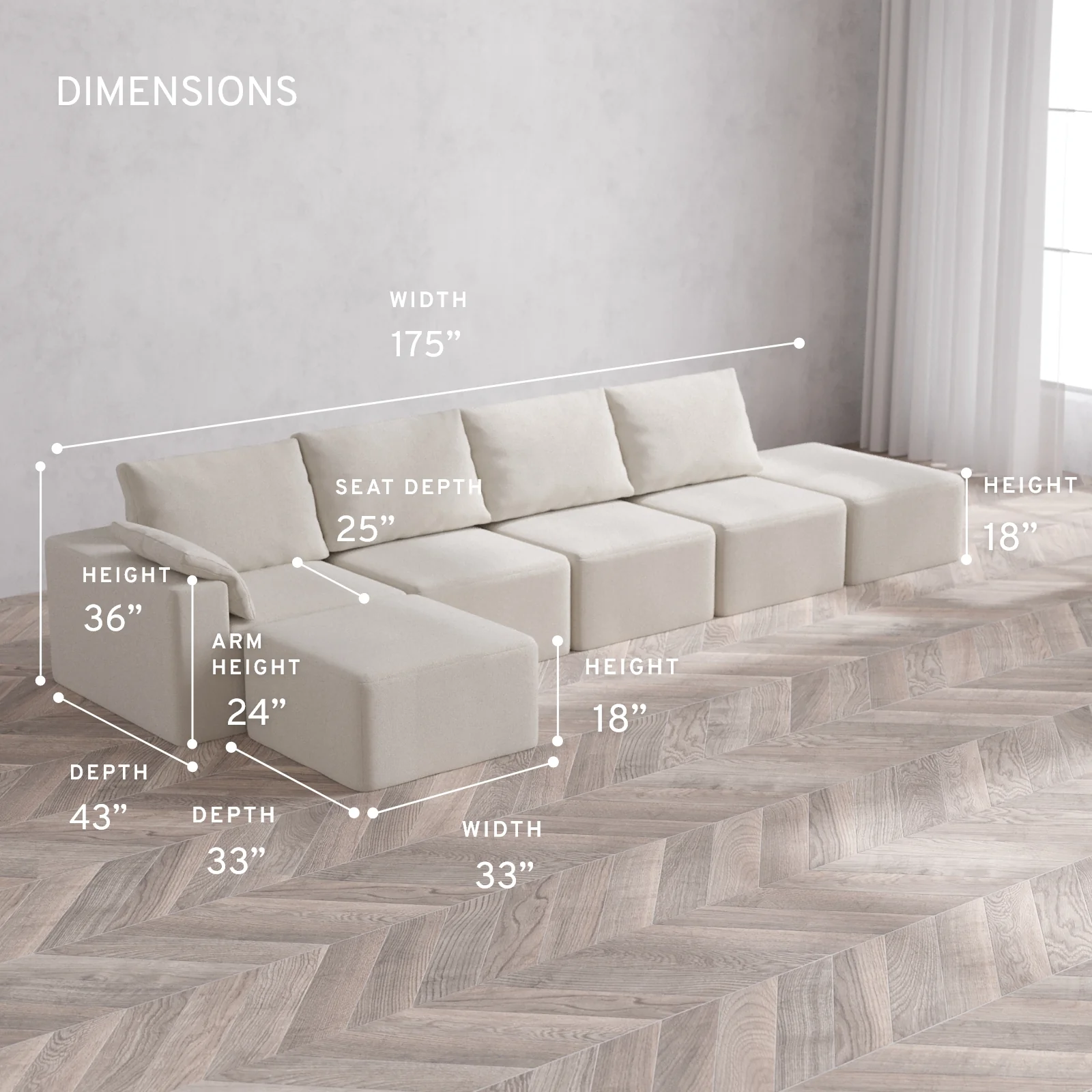 Modular Washable 4-Seater Open End Sectional Cloud + Bolster Sofa | Left-Facing Arm | Lux Weave in Pearl - Image 5