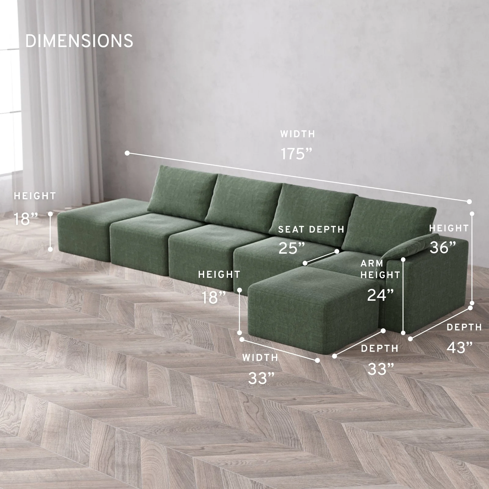 Modular Washable 4-Seater Open End Sectional Cloud + Bolster Sofa | Right-Facing Arm | Heirloom Velvet in Sage - Image 5