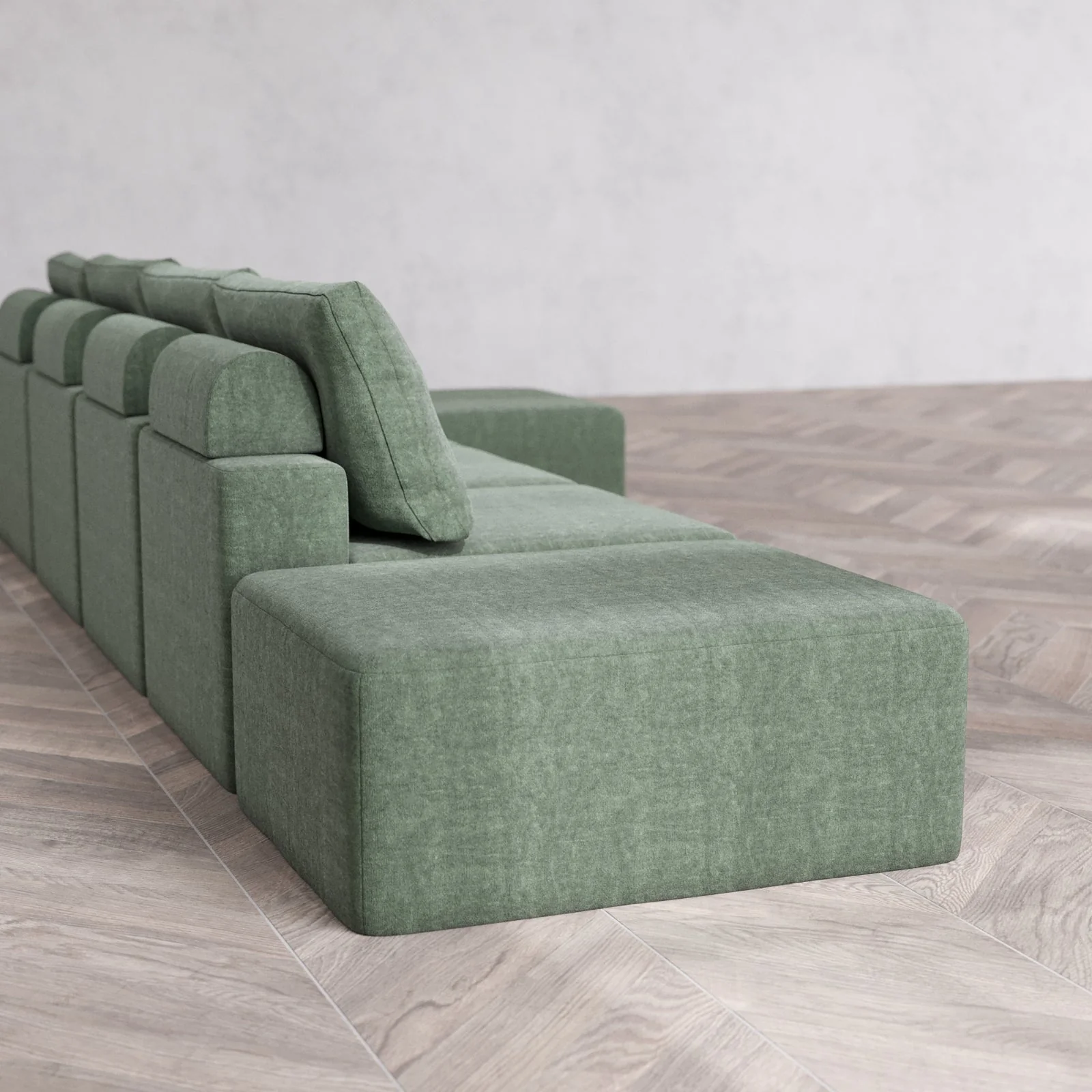 Modular Washable 4-Seater Open End Sectional Cloud + Bolster Sofa | Right-Facing Arm | Heirloom Velvet in Sage - Image 6