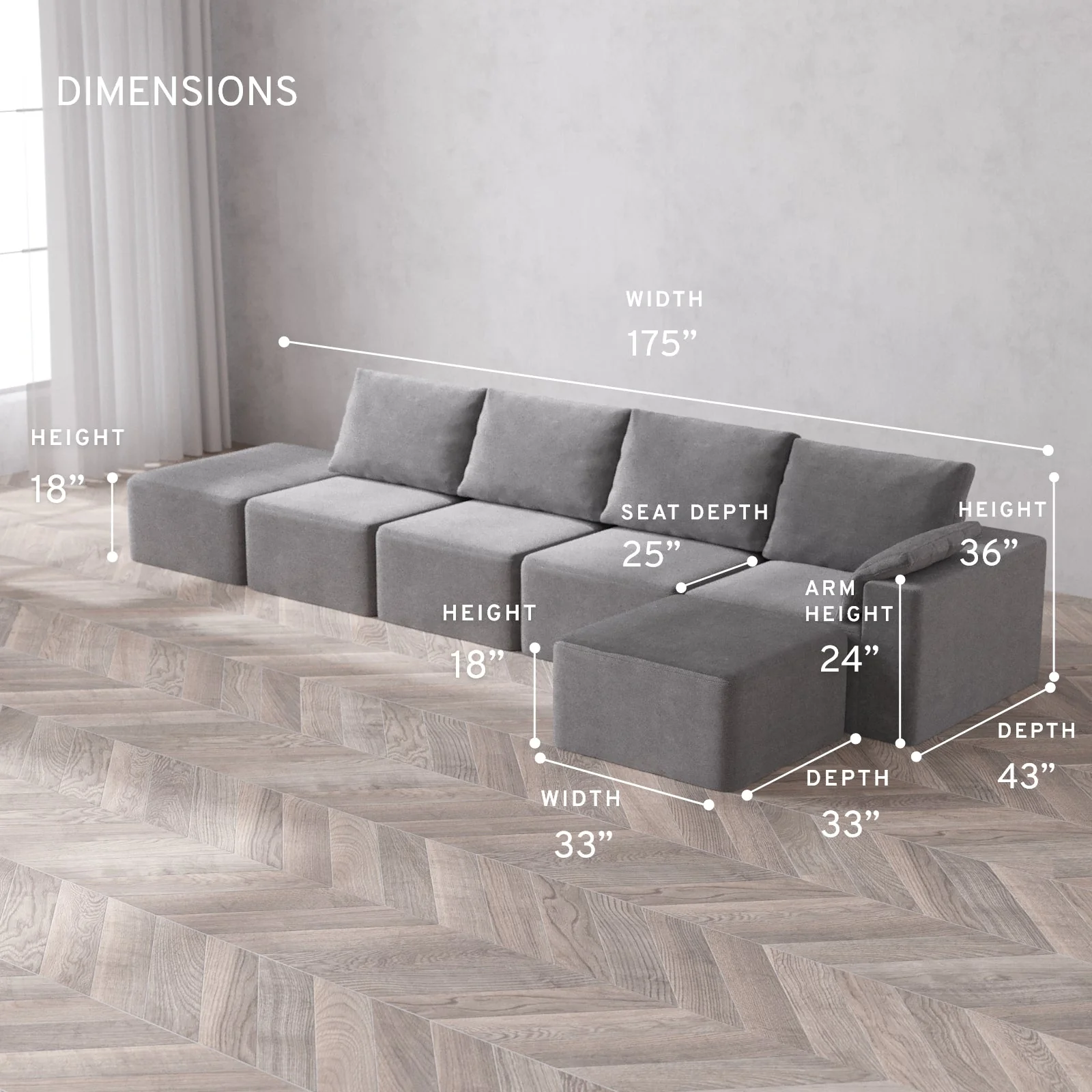 Modular Washable 4-Seater Open End Sectional Cloud + Bolster Sofa | Right-Facing Arm | Lux Weave in Slate - Image 5