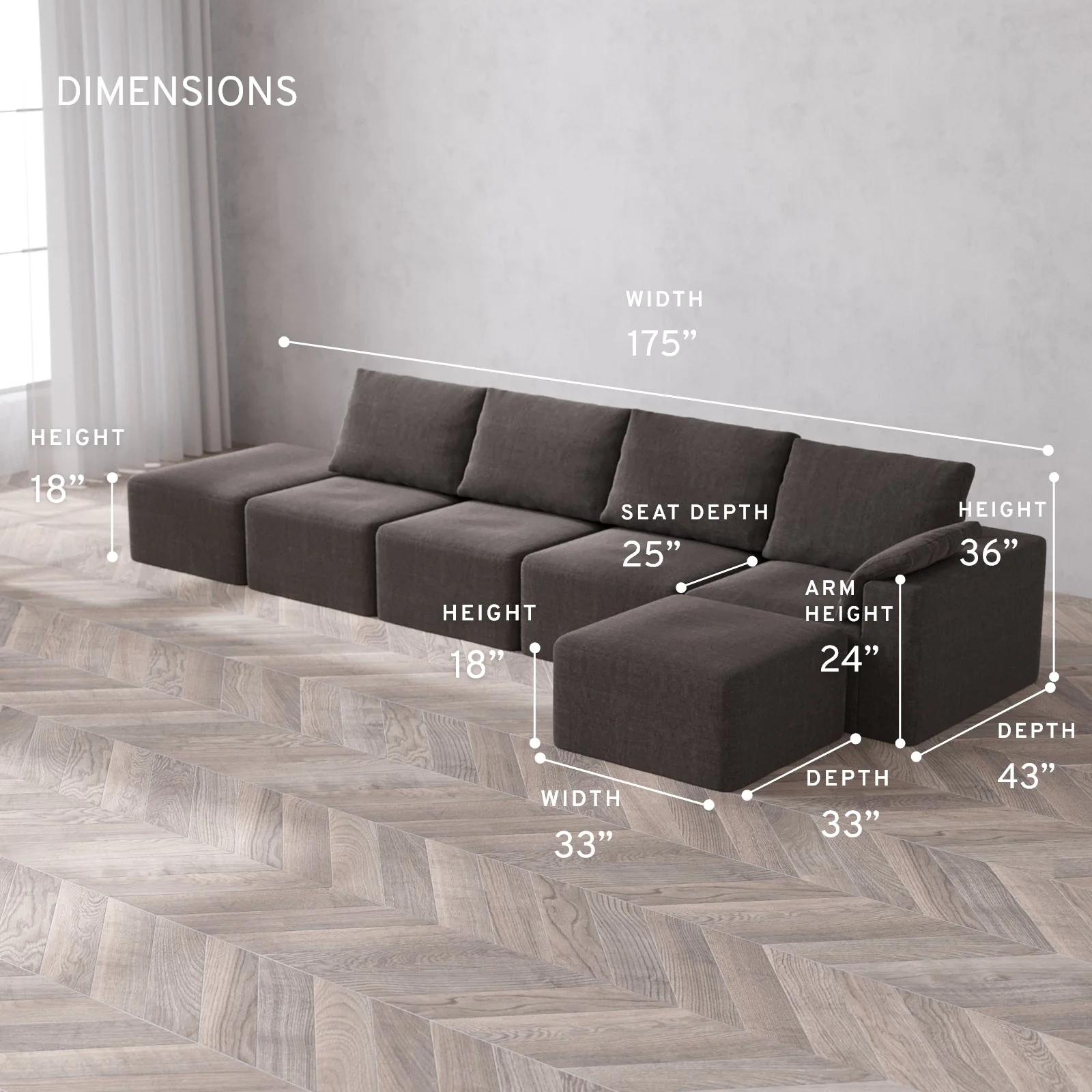 Modular Washable 4-Seater Open End Sectional Cloud + Bolster Sofa | Right-Facing Arm | Heirloom Velvet in Truffle - Image 5