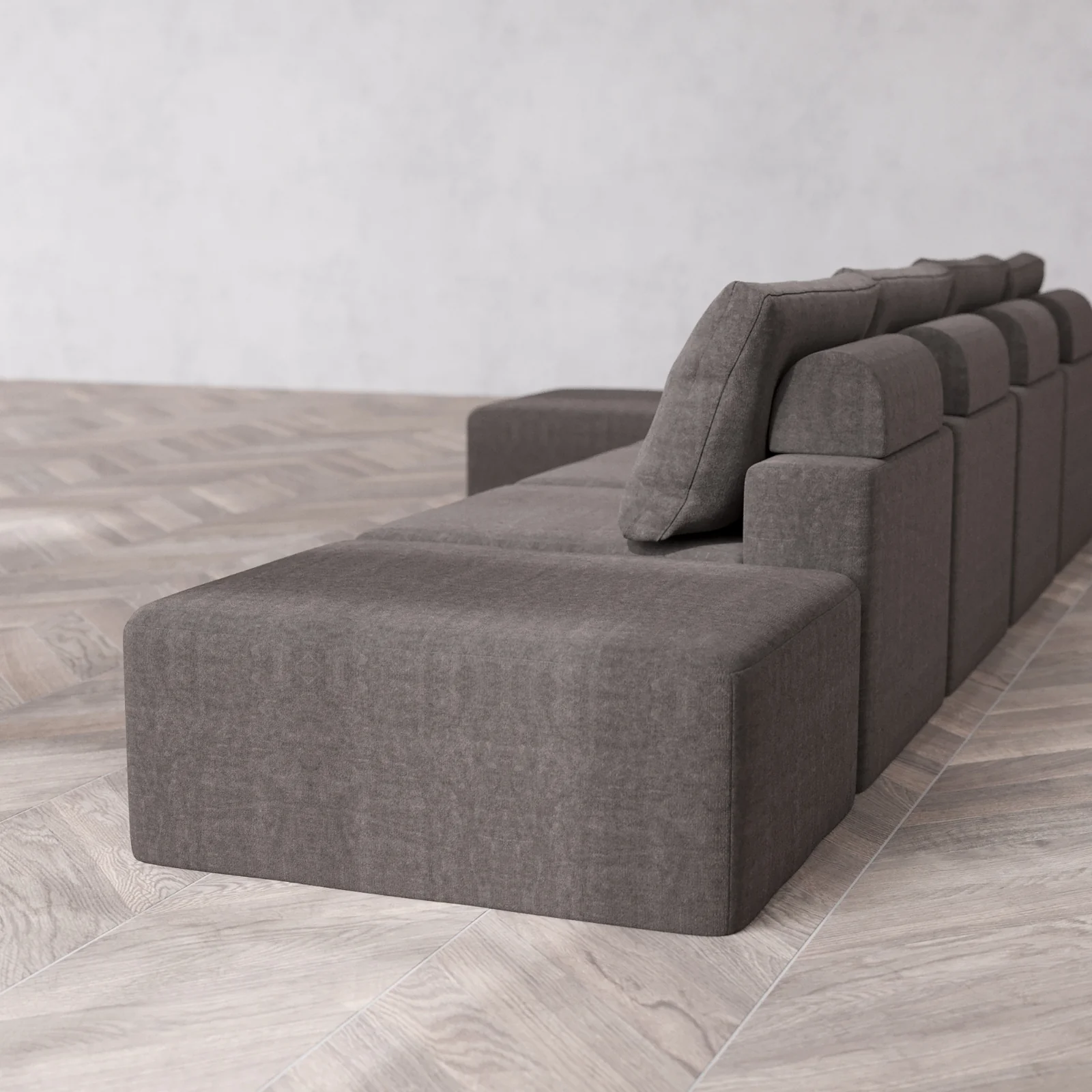 Modular Washable 4-Seater Open End Sectional Cloud + Bolster Sofa | Left-Facing Arm | Heirloom Velvet in Truffle - Image 6