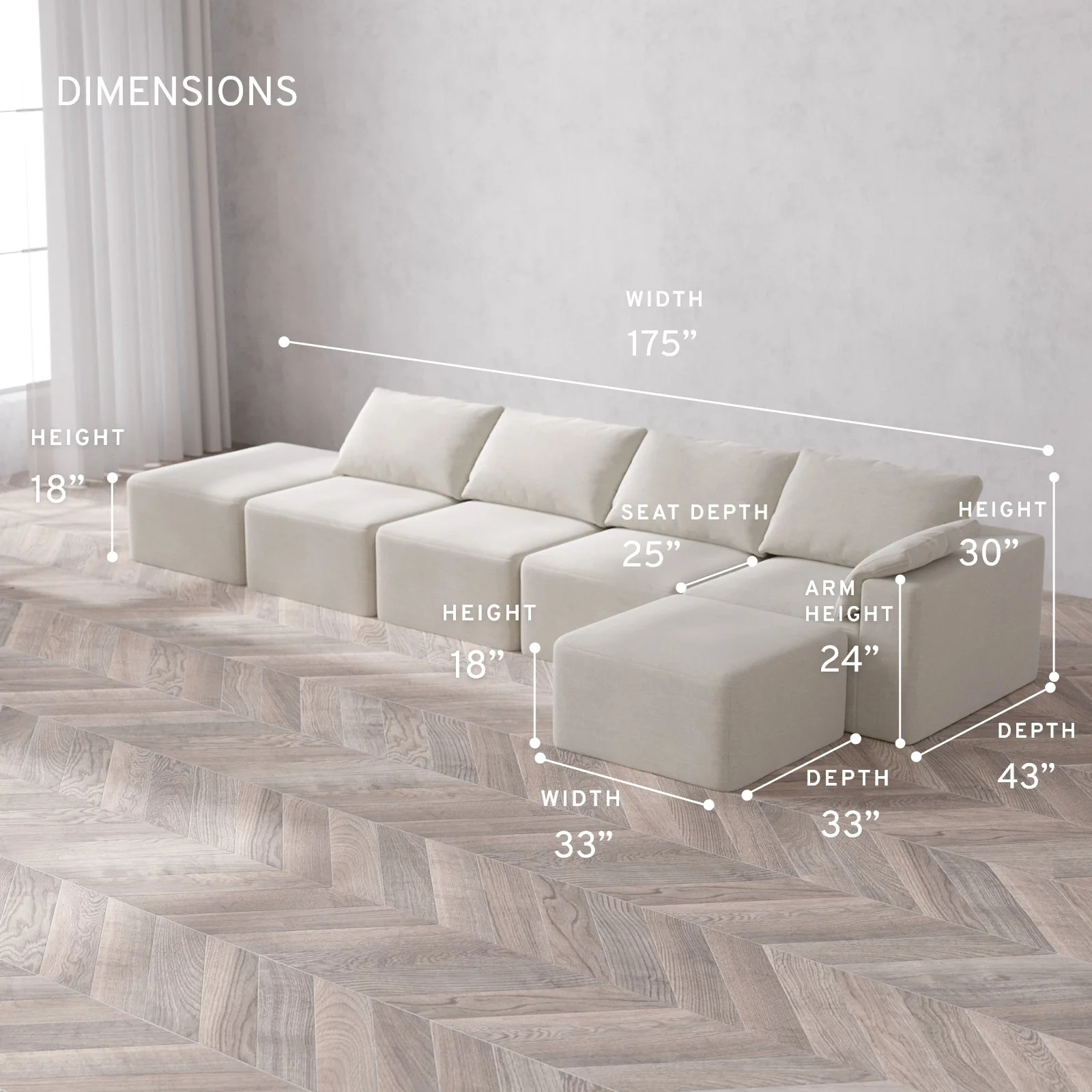 Modular Washable 4-Seater Open End Sectional Cloud Sofa | Right-Facing Arm | Satin Velvet in Cashew - Image 5