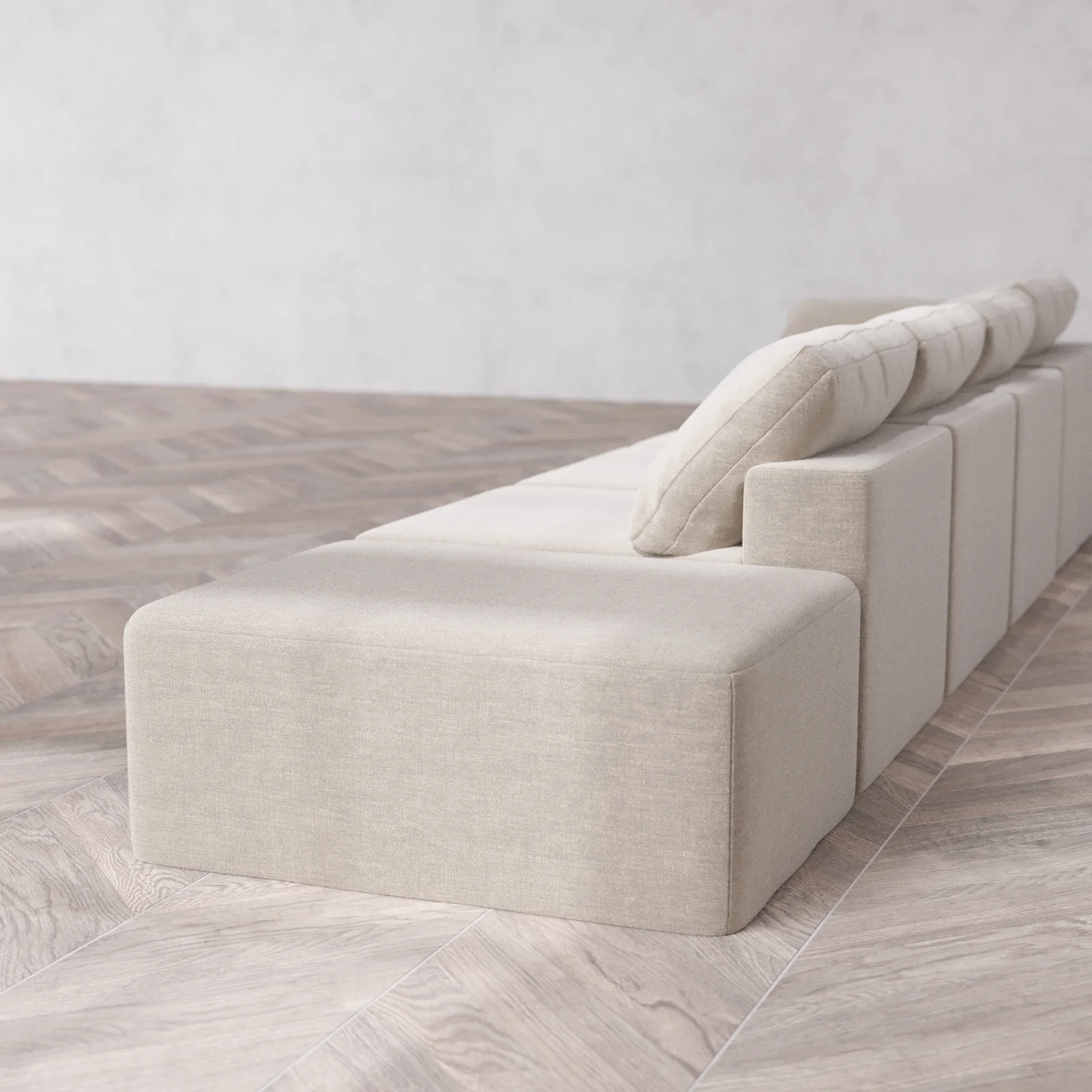 Modular Washable 4-Seater Open End Cloud Sofa | Left-Facing Arm | Satin Velvet in Caraway - Image 6