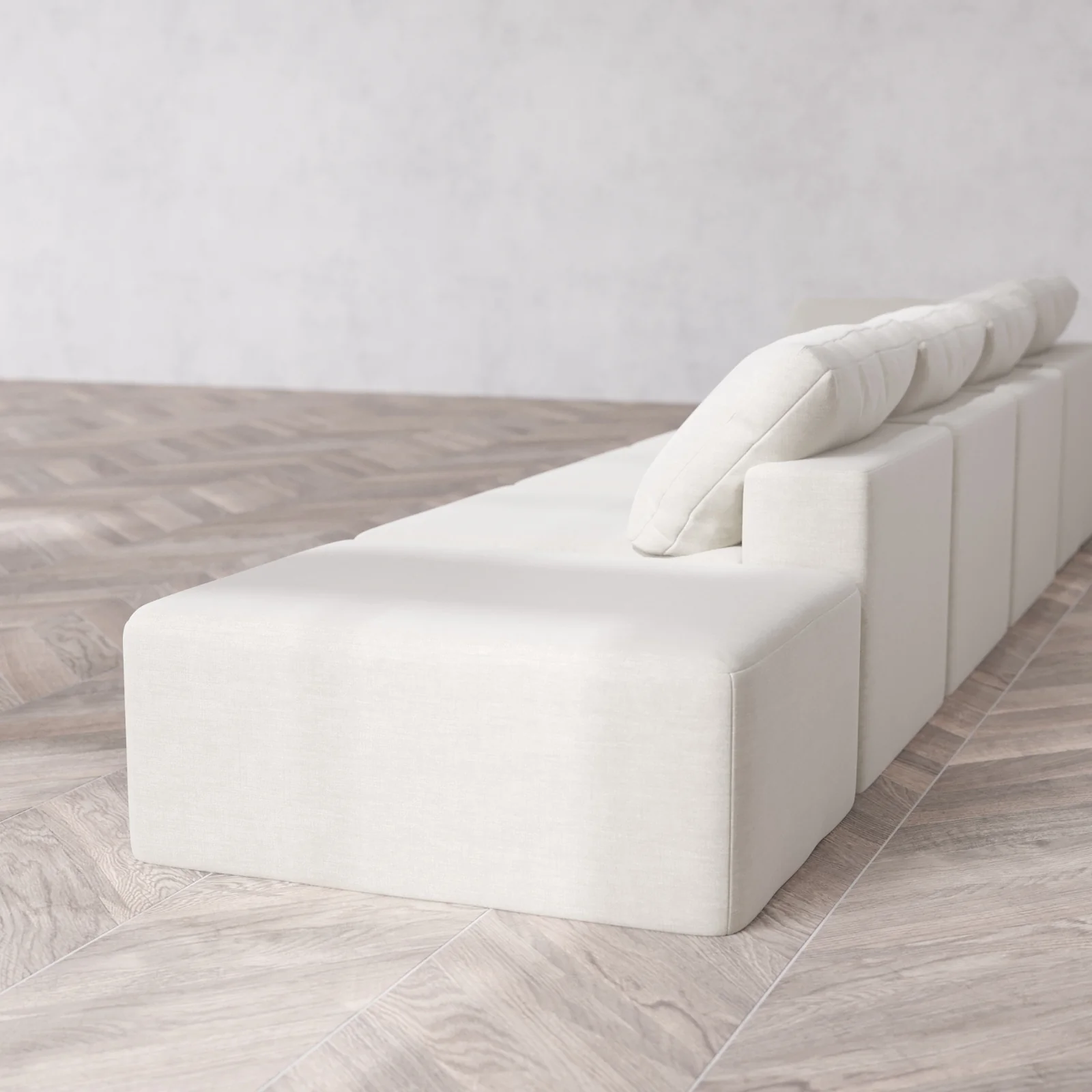 Modular Washable 4-Seater Open End Cloud Sofa | Left-Facing Arm | Satin Velvet in Cashew - Image 6