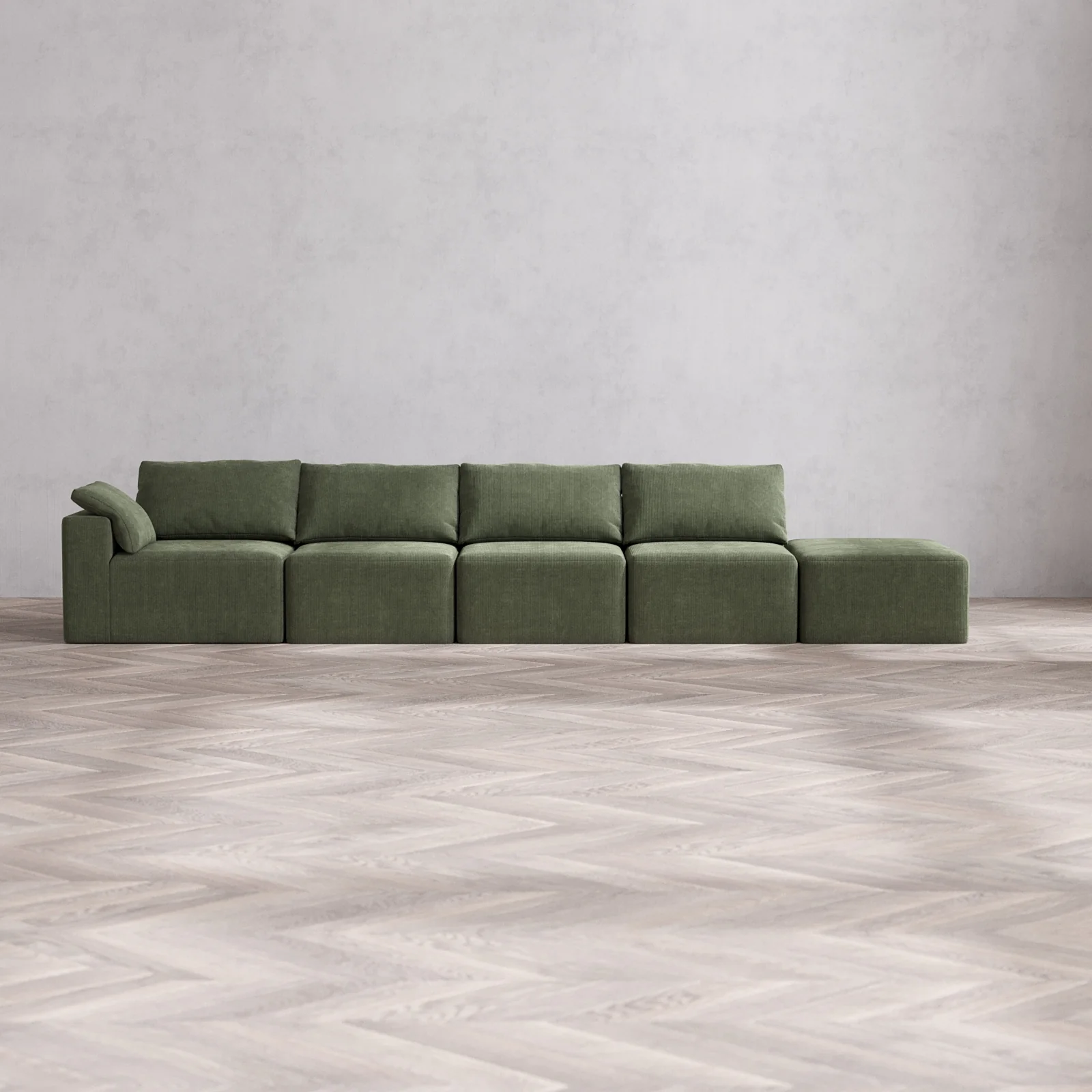 Modular Washable 4-Seater Open End Cloud Sofa | Left-Facing Arm | Luxe Corduroy in Juniper