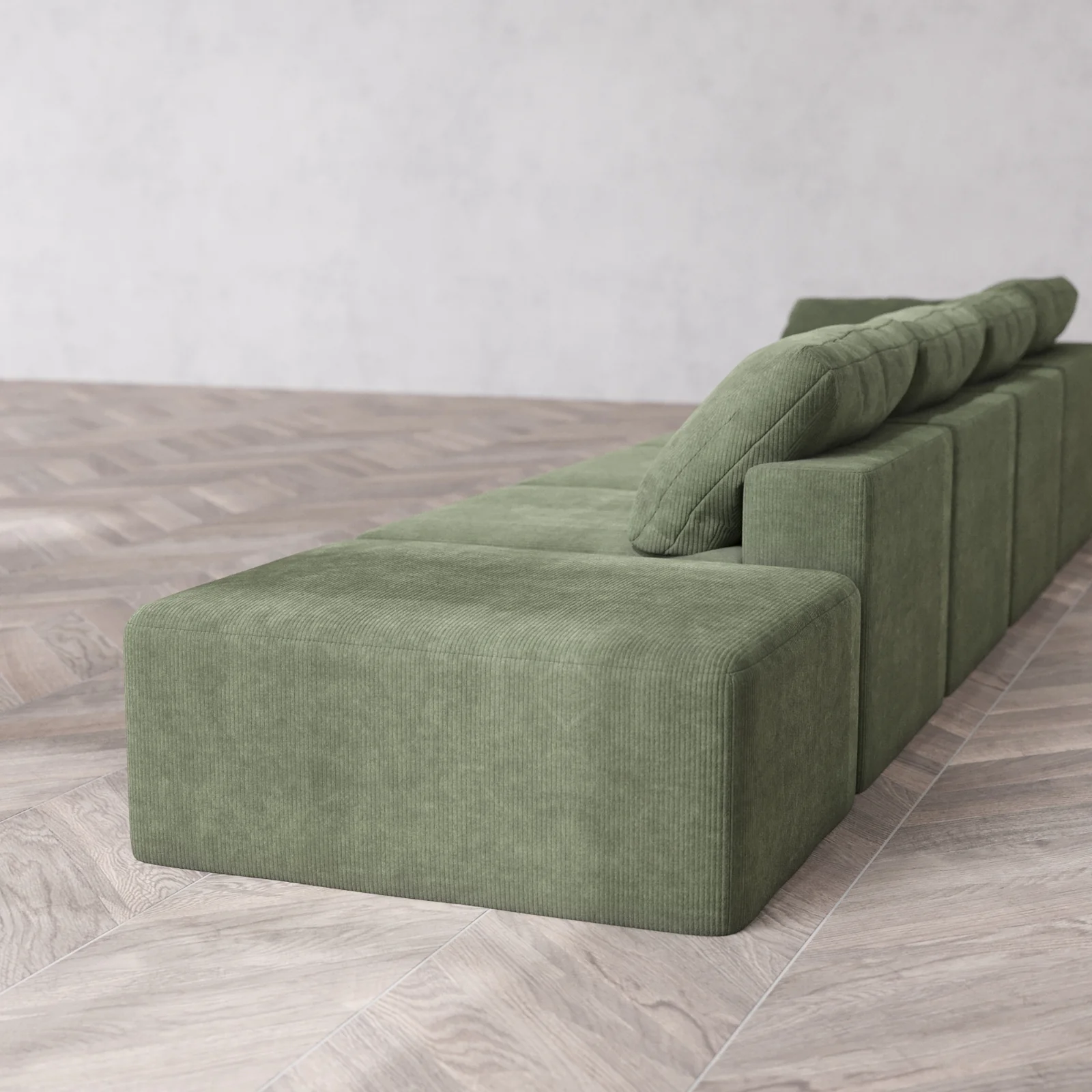 Modular Washable 4-Seater Open End Cloud Sofa | Left-Facing Arm | Luxe Corduroy in Juniper - Image 6