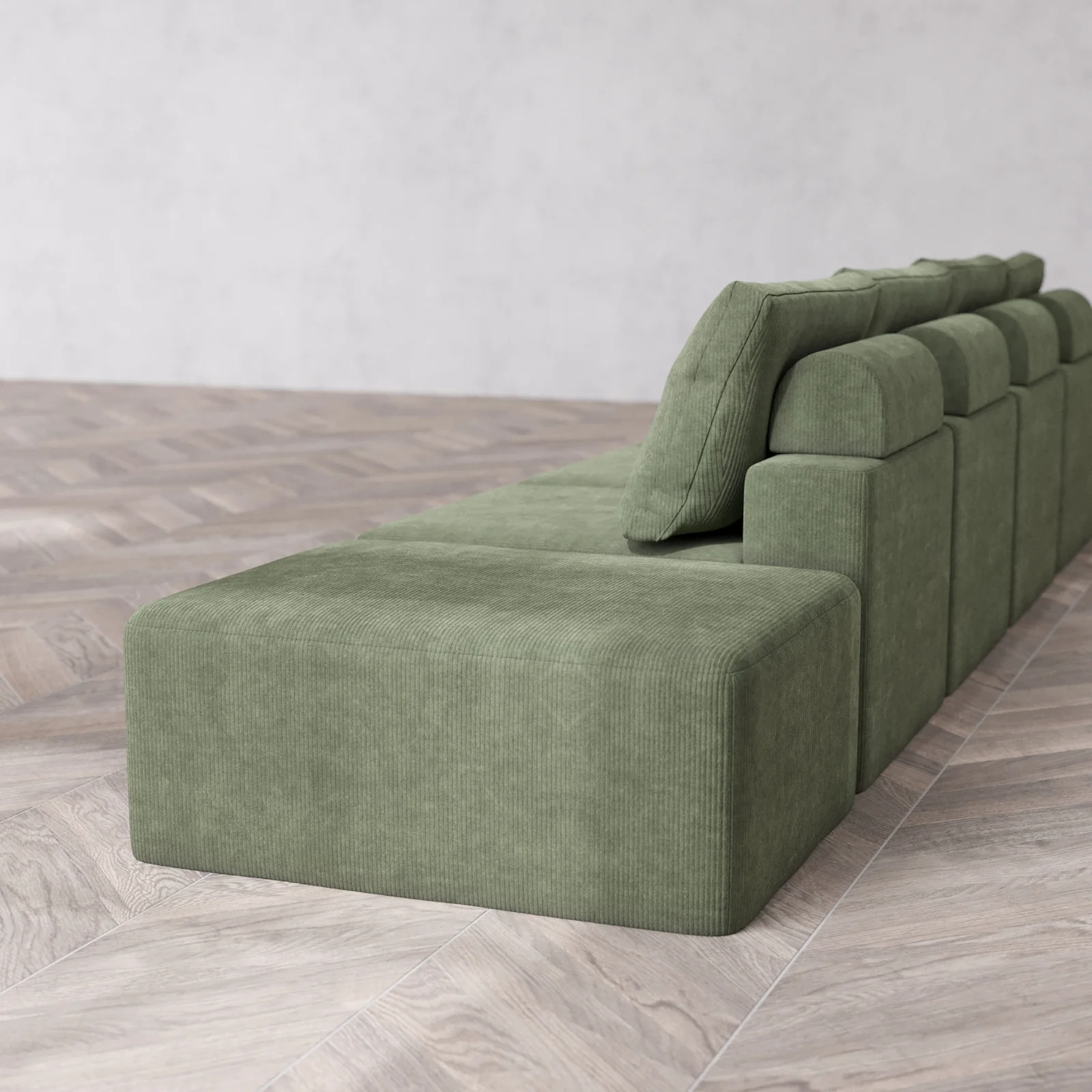 Modular Washable 4-Seater Open End Cloud + Bolster Sofa | Left-Facing Arm | Luxe Corduroy in Juniper - Image 6