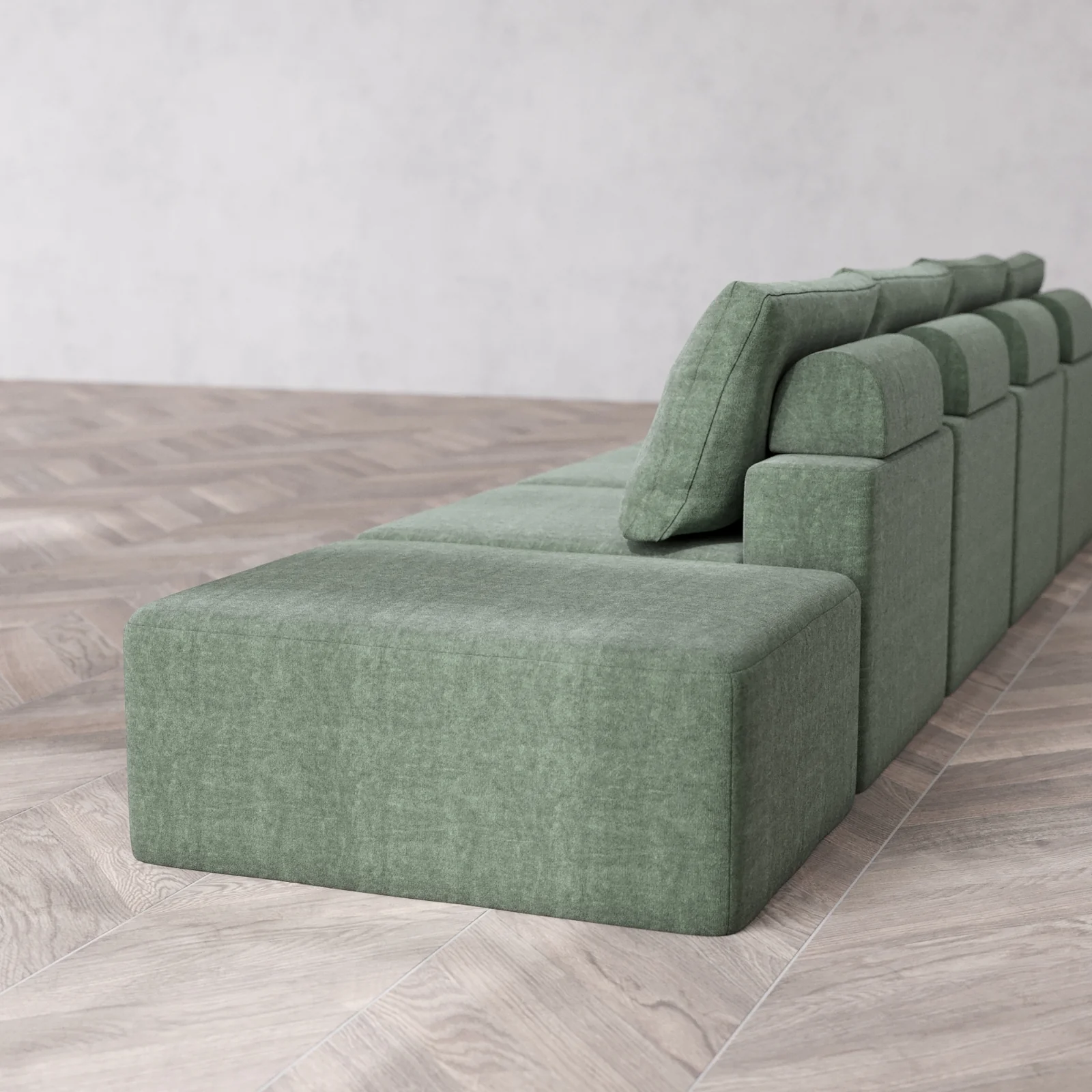 Modular Washable 4-Seater Open End Cloud + Bolster Sofa | Left-Facing Arm | Heirloom Velvet in Sage - Image 6