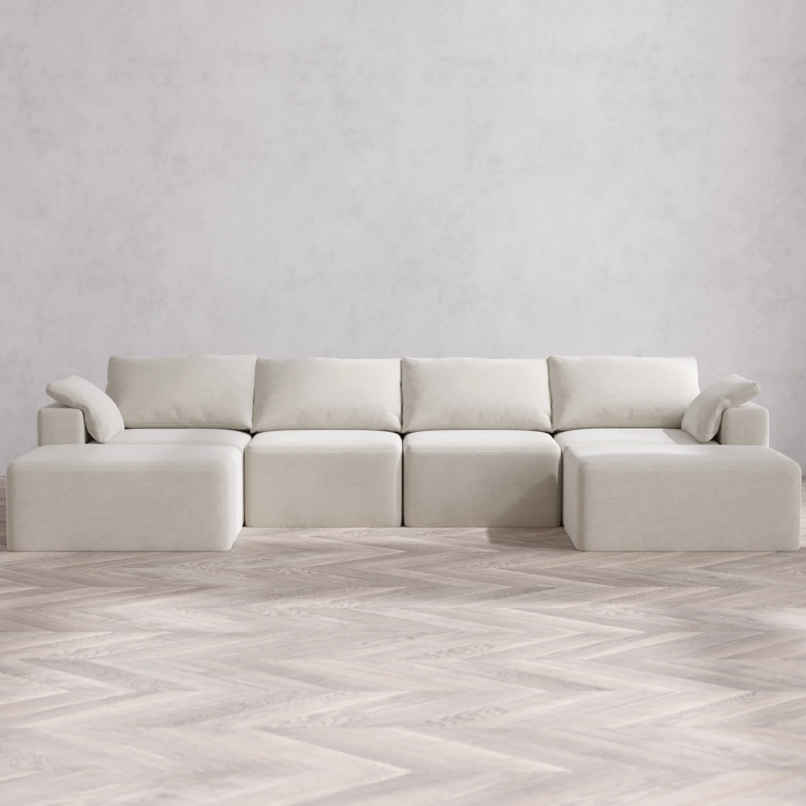Modular Washable 4-Seater Open-Ends U Sectional Cloud Sofa | Satin Velvet in Cashew