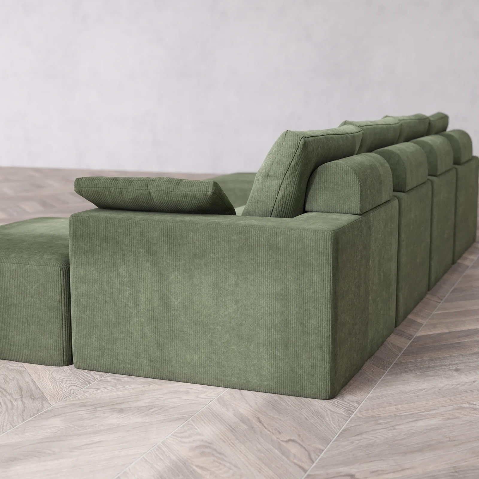 Modular Washable 4-Seater Open-Ends U Sectional Cloud + Bolster Sofa | Luxe Corduroy in Juniper - Image 6