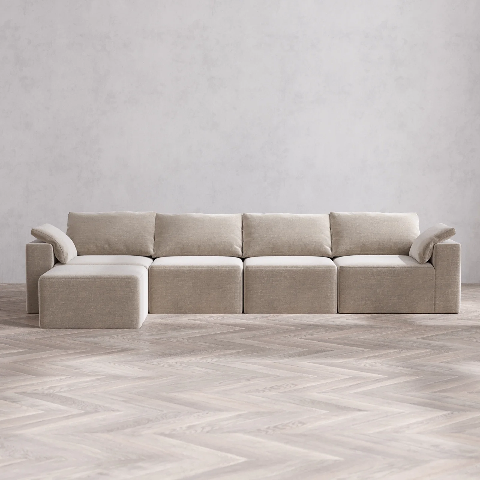 Modular Washable 4-Seater Sectional Cloud Sofa | Satin Velvet in Caraway