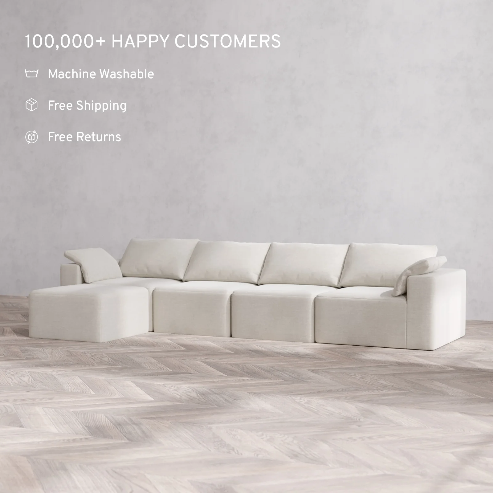 Modular Washable 4-Seater Sectional Cloud Sofa | Satin Velvet in Cashew - Image 2