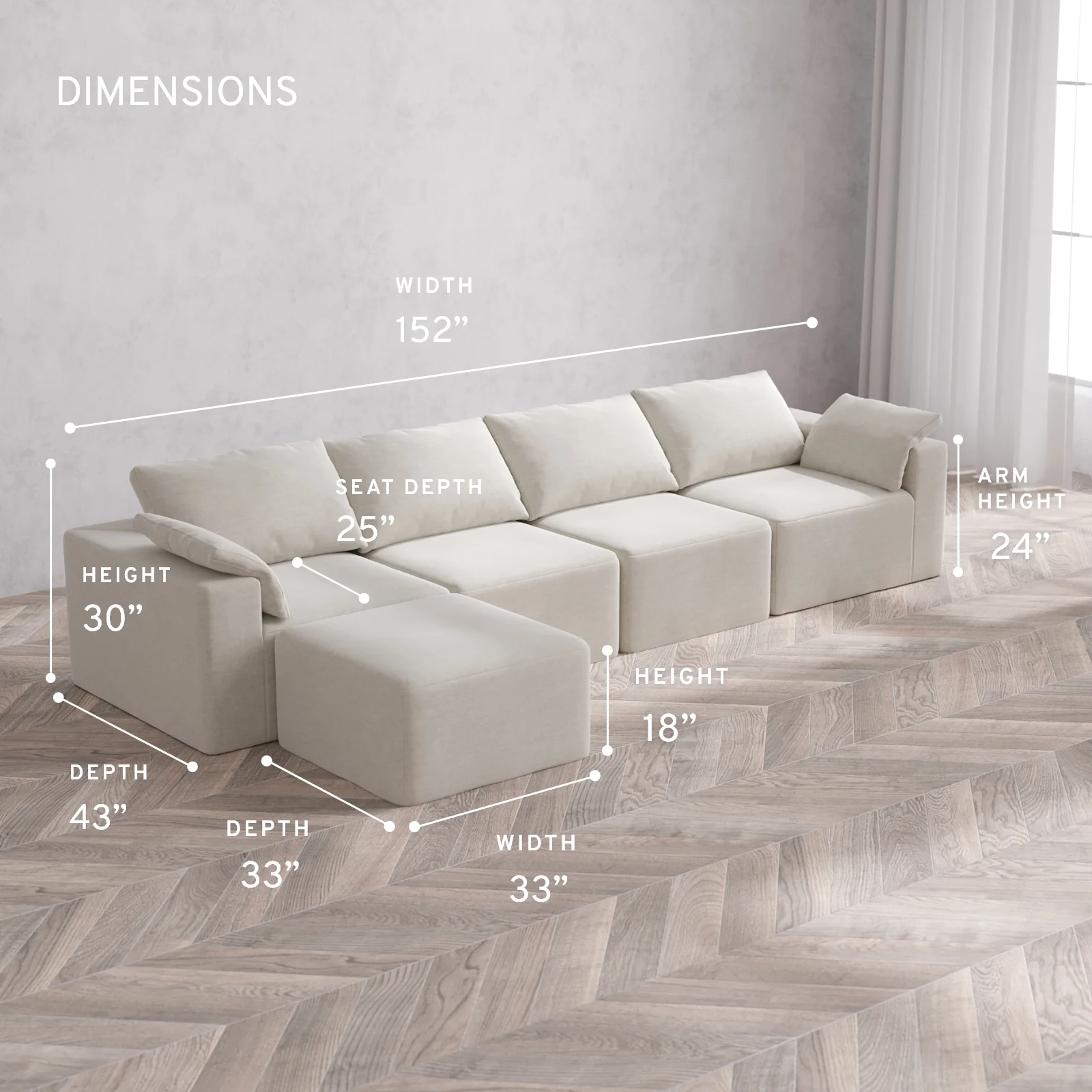 Modular Washable 4-Seater Sectional Cloud Sofa | Satin Velvet in Cashew - Image 5
