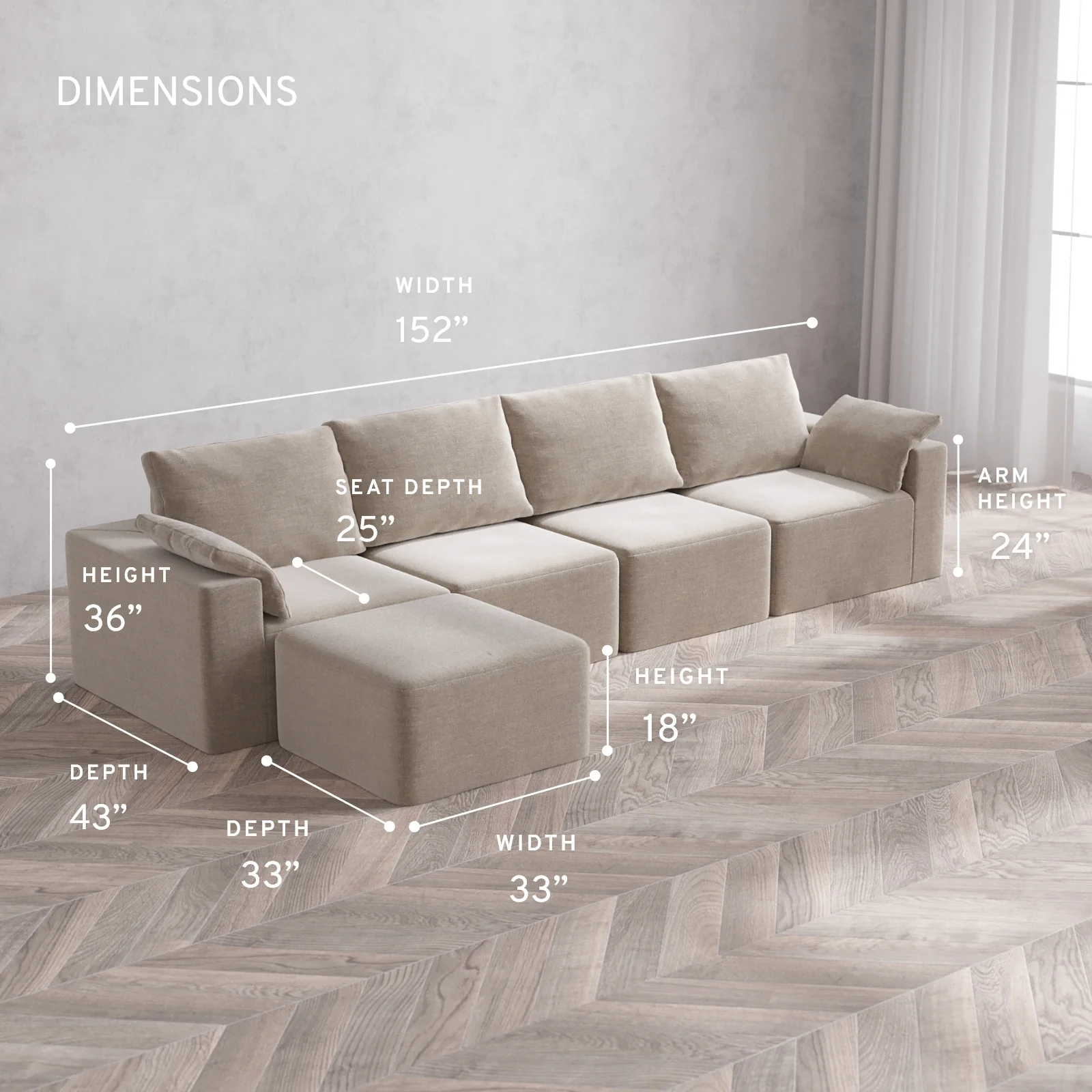 Modular Washable 4-Seater Sectional Cloud + Bolster Sofa | Satin Velvet in Caraway - Image 5