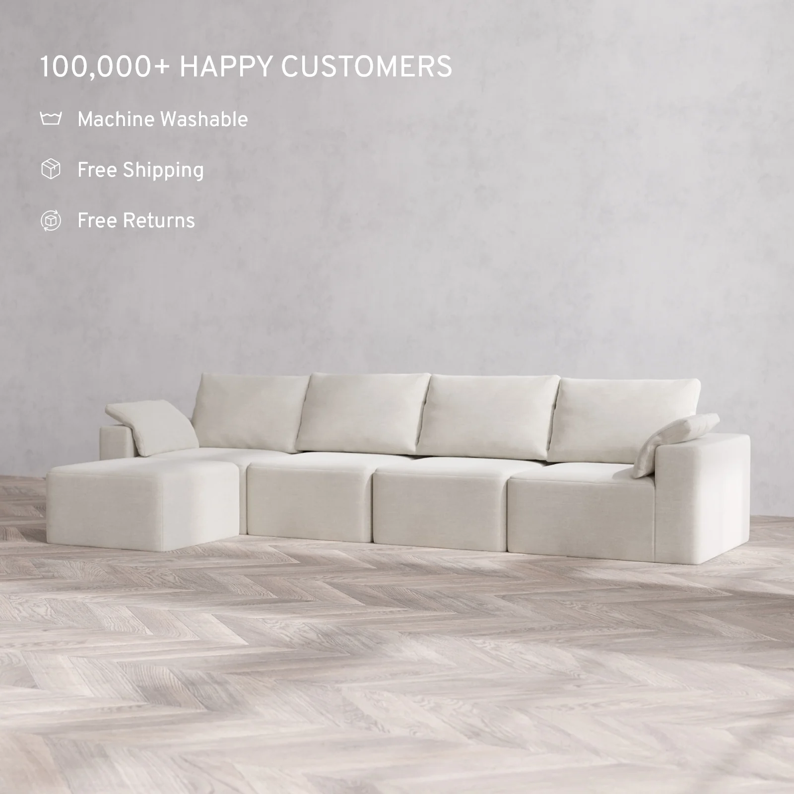 Modular Washable 4-Seater Sectional Cloud + Bolster Sofa | Satin Velvet in Cashew - Image 2