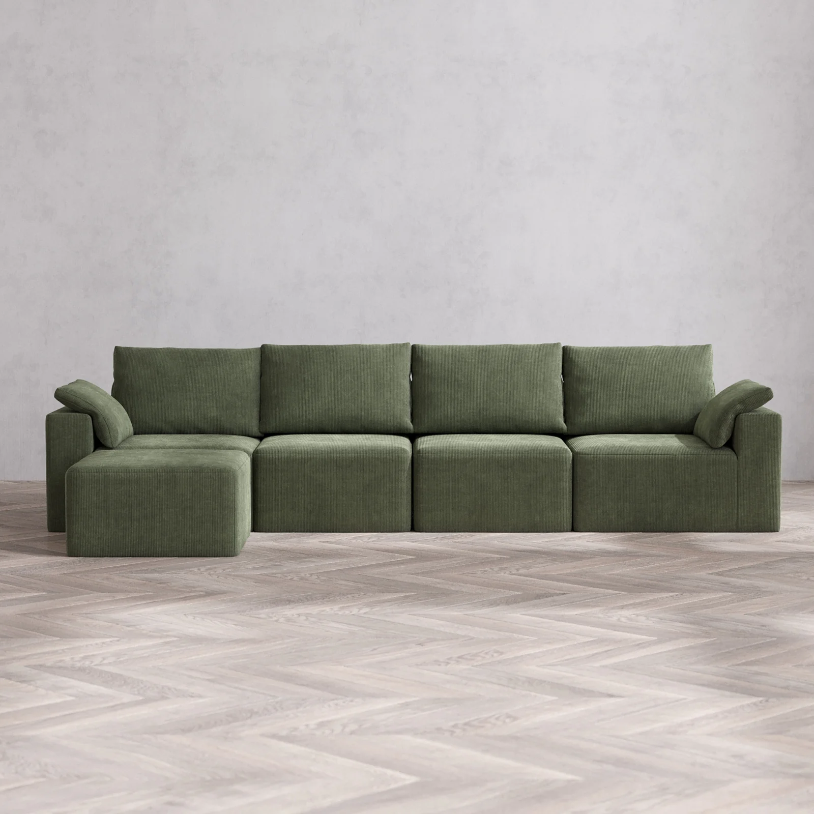 Modular Washable 4-Seater Sectional Cloud + Bolster Sofa | Luxe Corduroy in Juniper