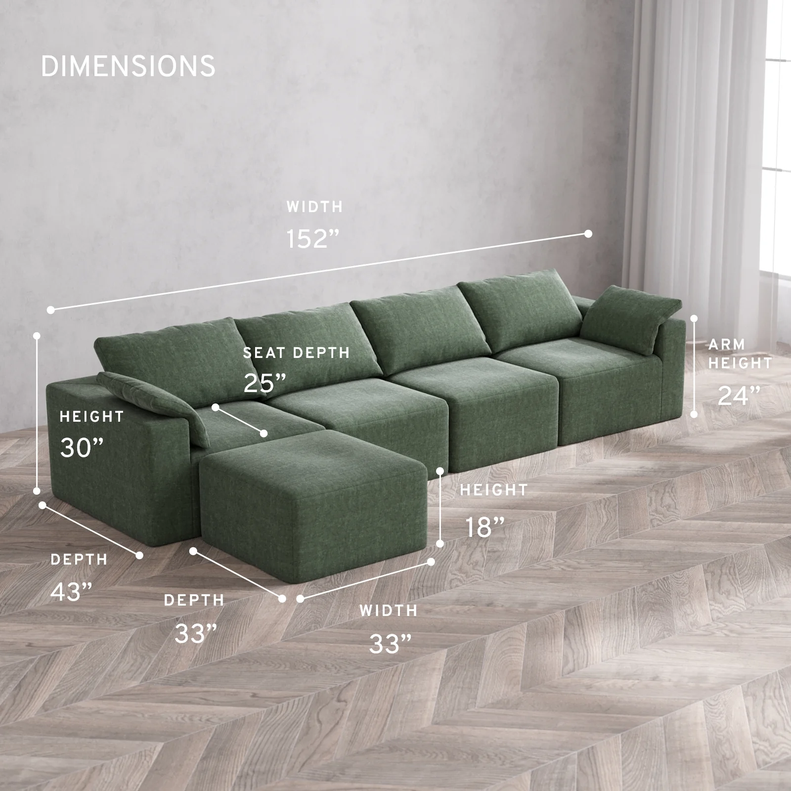 Modular Washable 4-Seater Sectional Cloud Sofa | Heirloom Velvet in Sage - Image 5