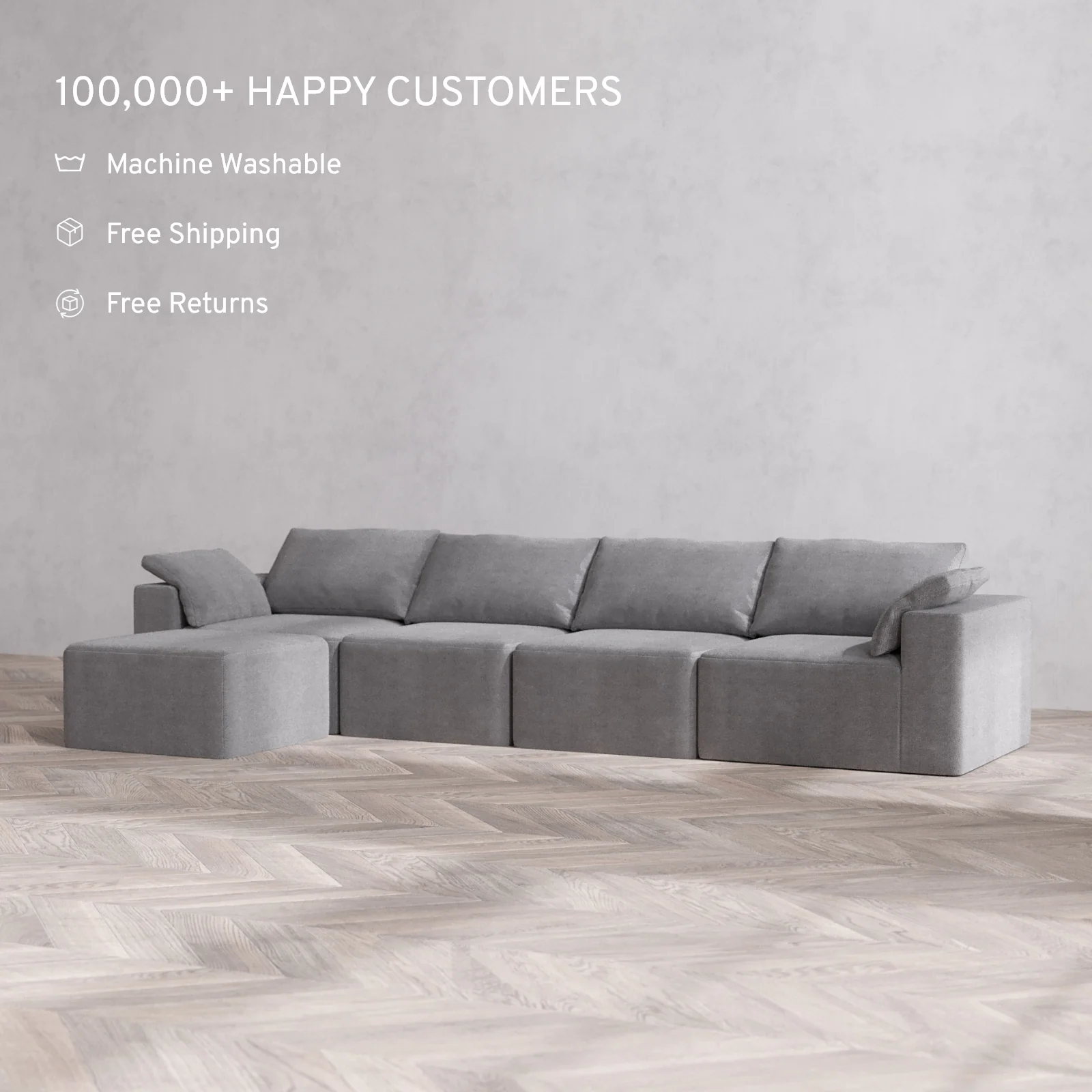 Modular Washable 4-Seater Sectional Cloud Sofa | Lux Weave in Slate - Image 2