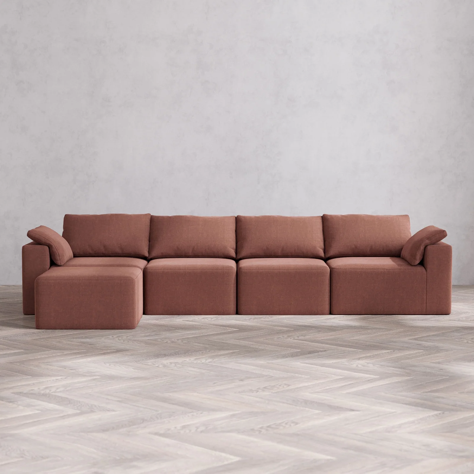 Modular Washable 4-Seater Sectional Cloud Sofa | Heirloom Velvet in Sumac