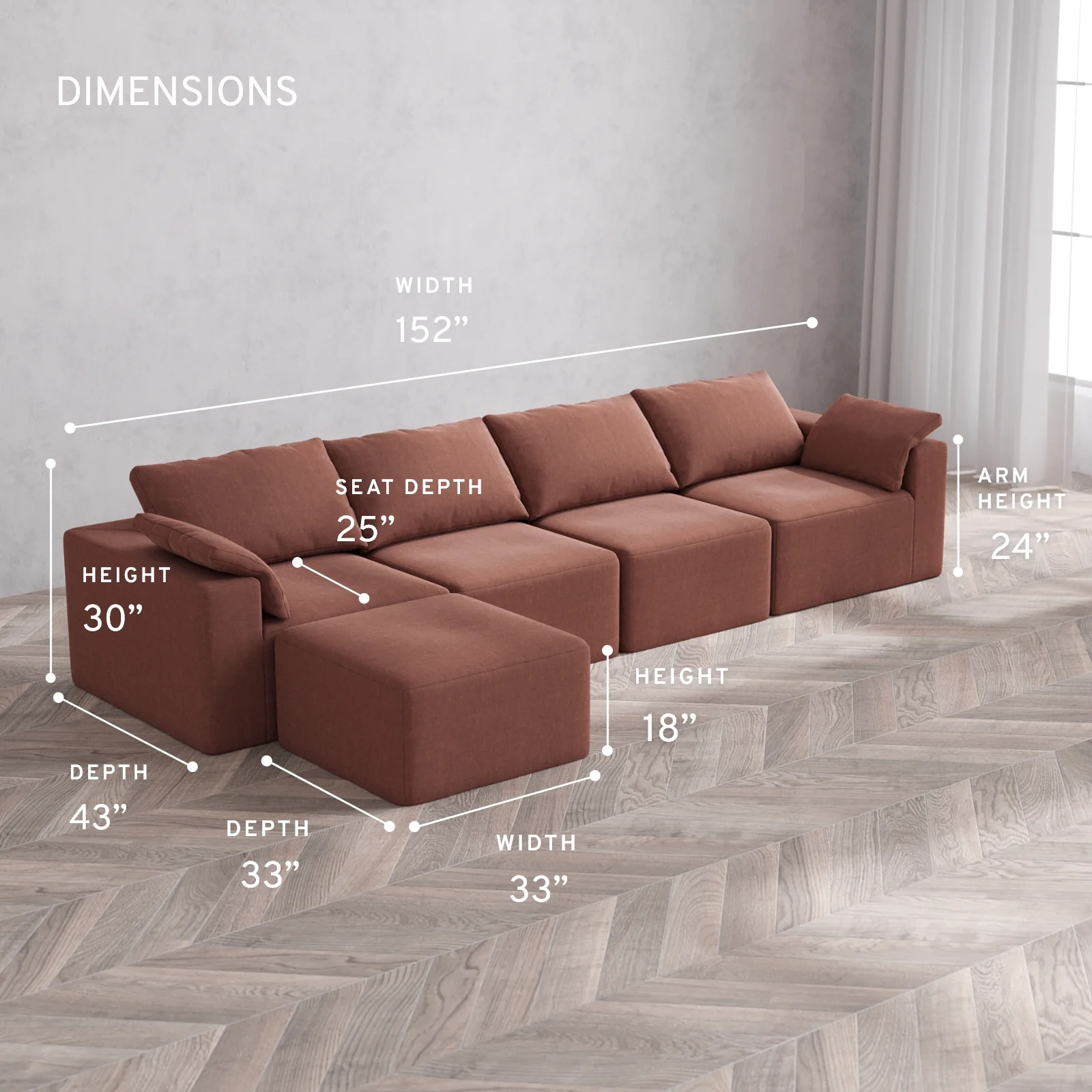 Modular Washable 4-Seater Sectional Cloud Sofa | Heirloom Velvet in Sumac - Image 5