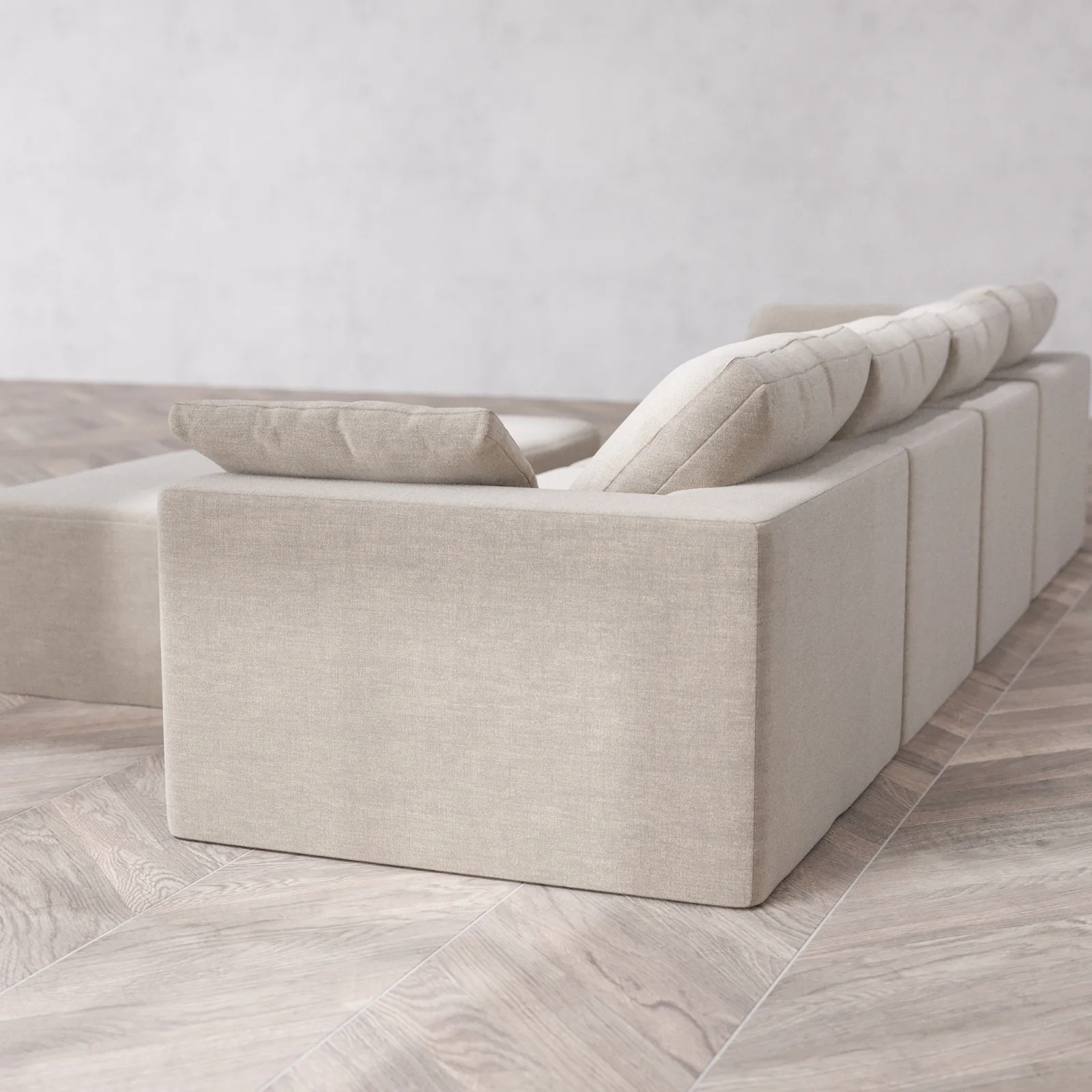 Modular Washable 4-Seater Cloud Sofa + Chaise Ottoman Bench | Satin Velvet in Caraway - Image 6
