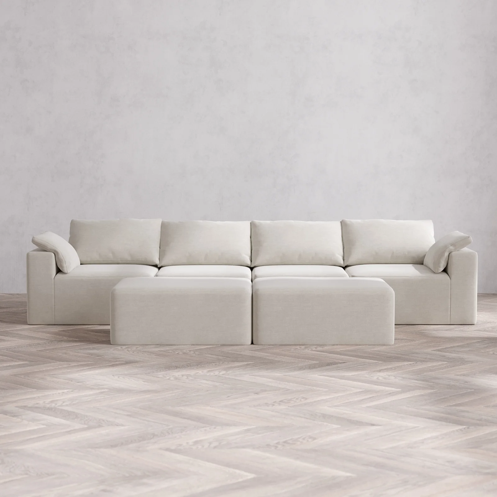 Modular Washable 4-Seater Cloud Sofa + Chaise Ottoman Bench | Satin Velvet in Cashew
