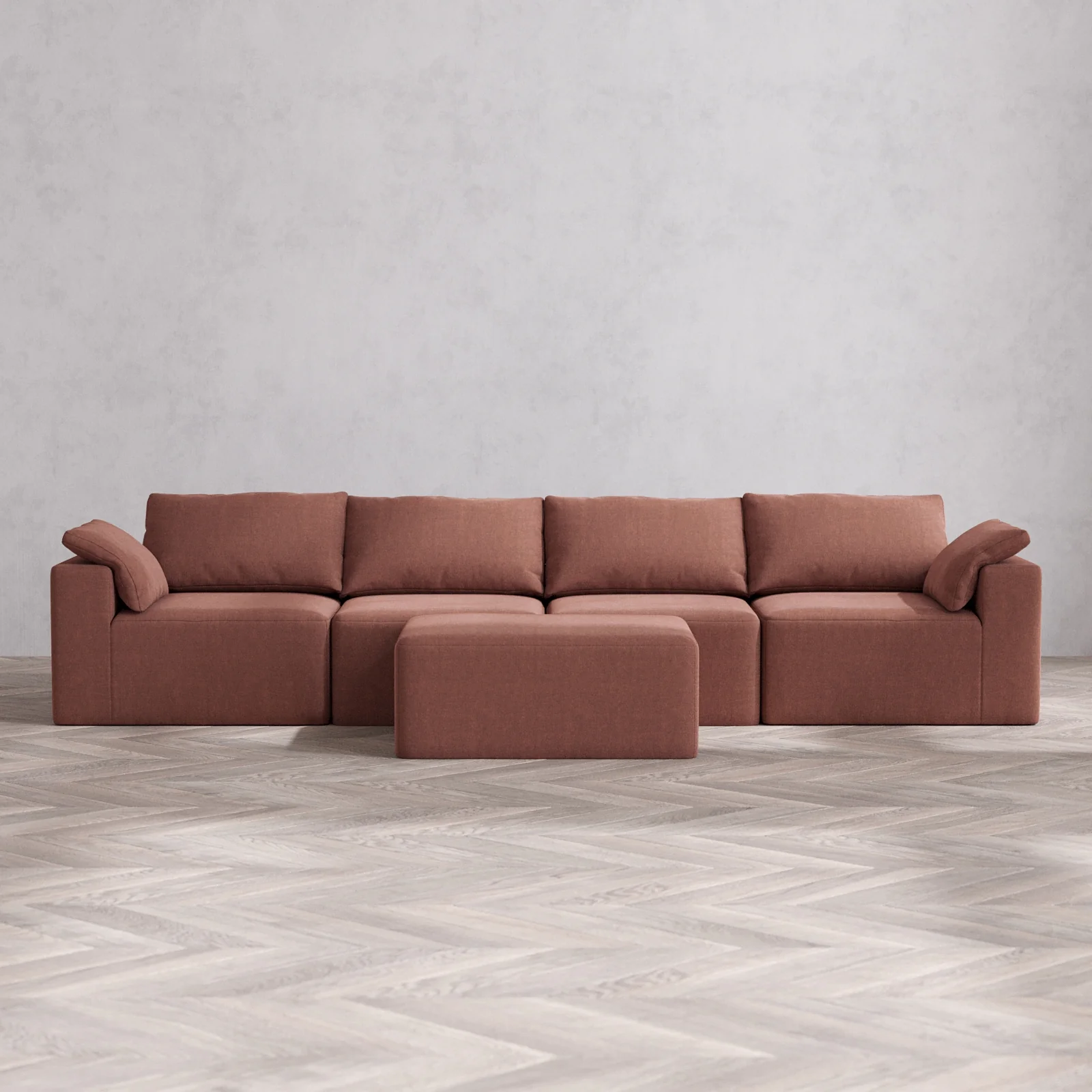 Modular Washable 4-Seater Cloud Sofa + Chaise Ottoman | Heirloom Velvet in Sumac
