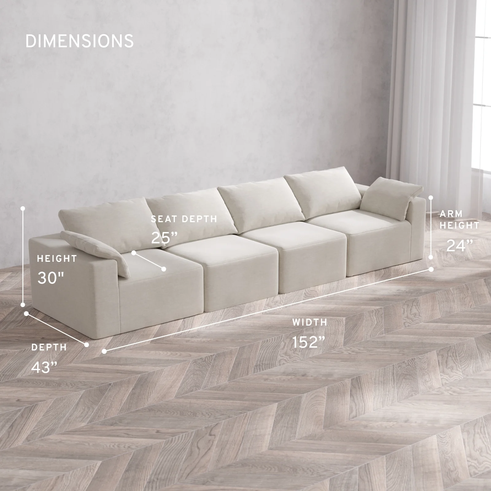 Modular Washable 4-Seater Cloud Sofa | Satin Velvet in Cashew - Image 5
