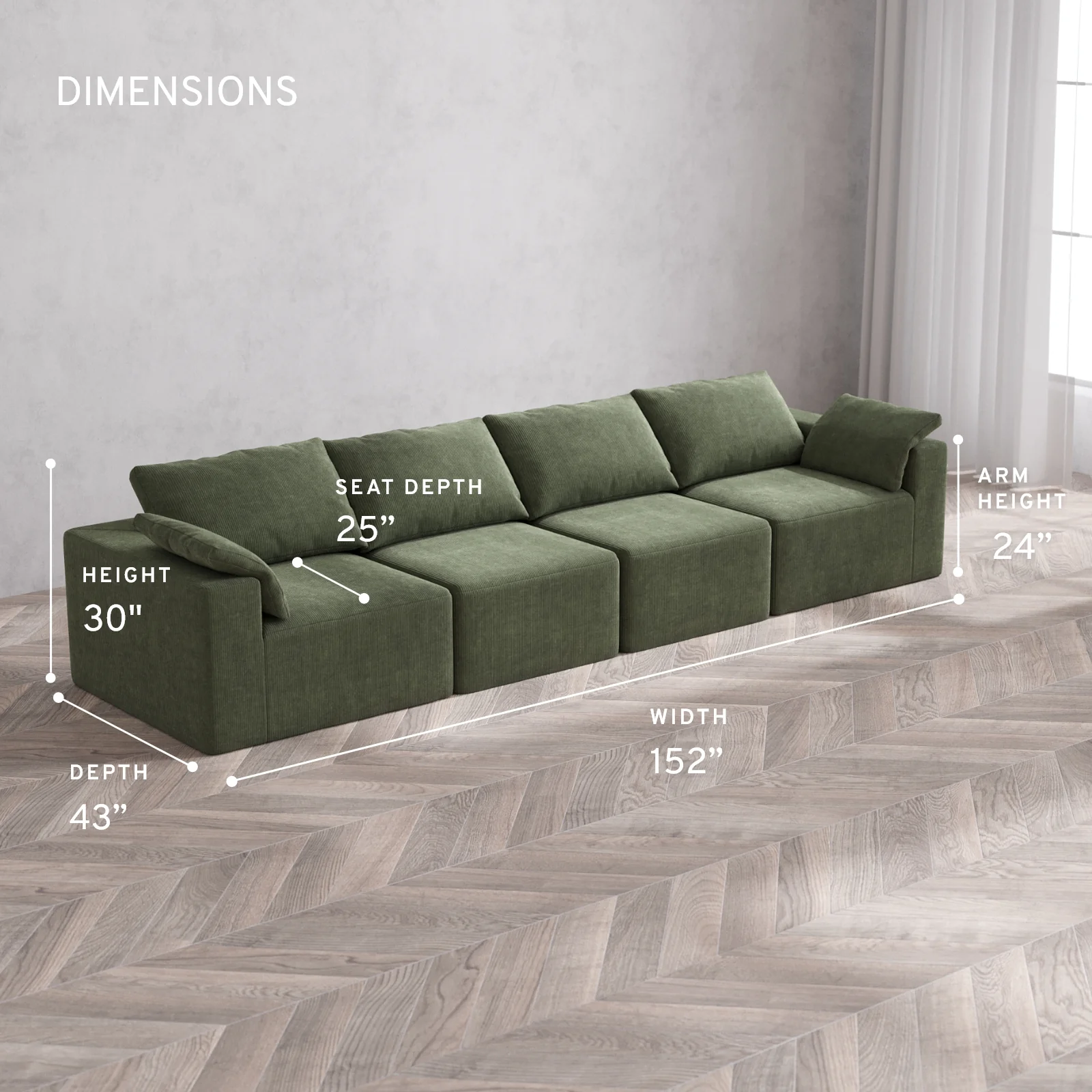 Modular Washable 4-Seater Cloud Sofa | Luxe Corduroy in Juniper - Image 5