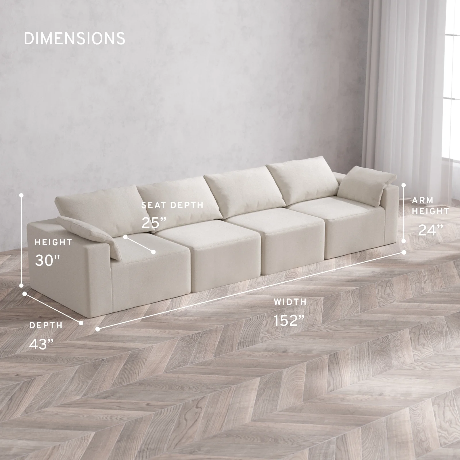 Modular Washable 4-Seater Cloud Sofa | Lux Weave in Pearl - Image 5
