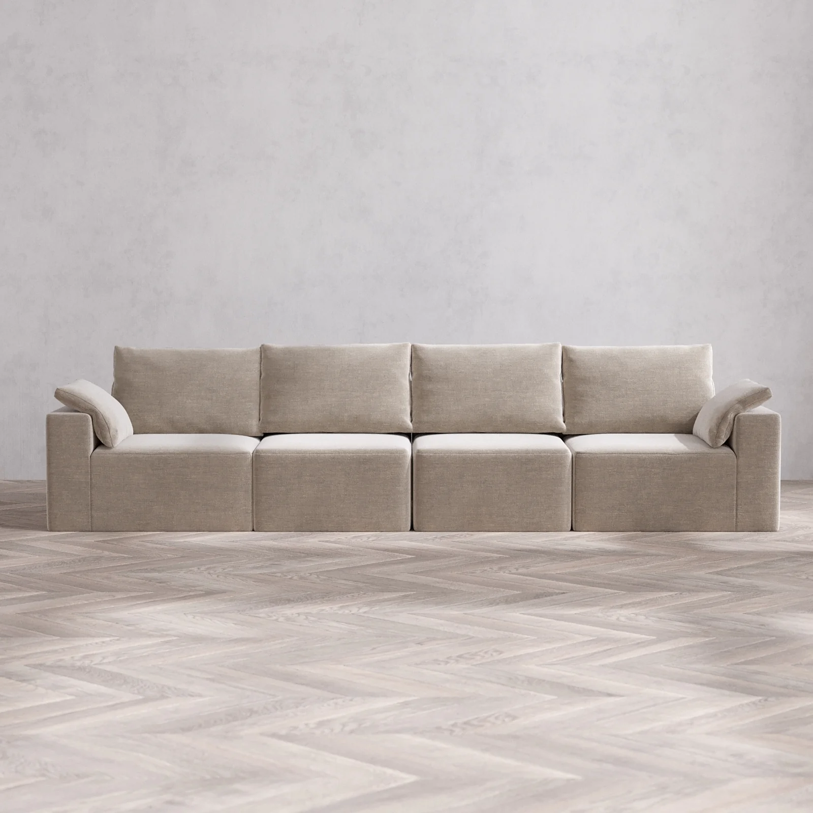 Modular Washable 4-Seater Cloud + Bolster Sofa | Satin Velvet in Caraway