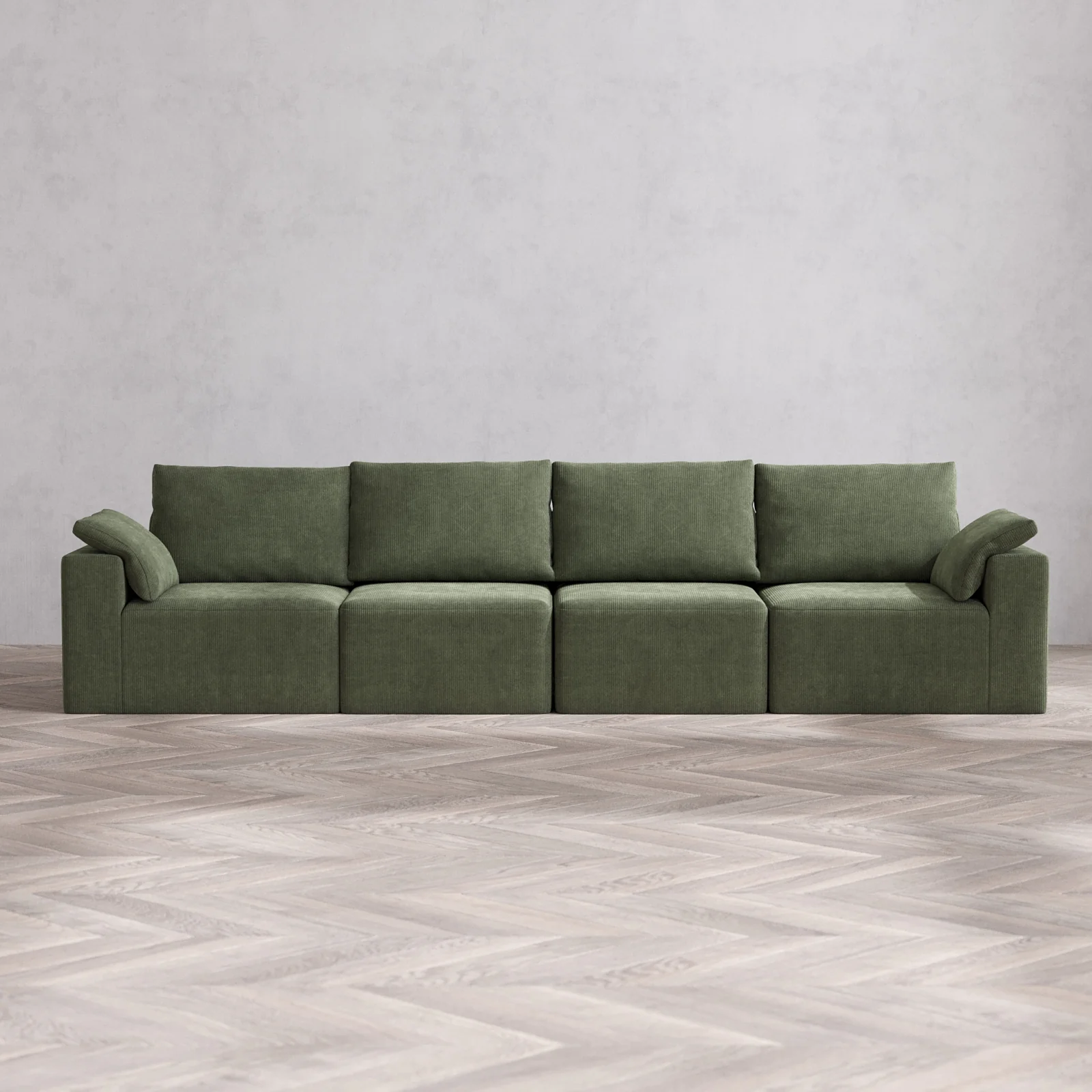 Modular Washable 4-Seater Cloud + Bolster Sofa | Luxe Corduroy in Juniper