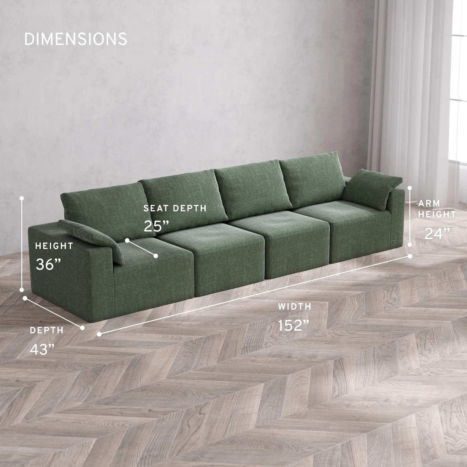 Modular Washable 4-Seater Cloud + Bolster Sofa | Heirloom Velvet in Sage - Image 5